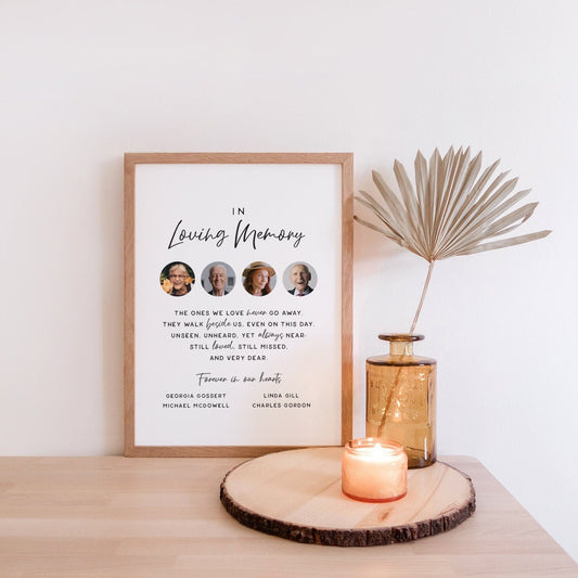 In Loving Memory Personalized PRINTABLE Sign with Photos. Minimalist Memorial Wedding Photo Table Sign . In Memory . Digital Download Poster