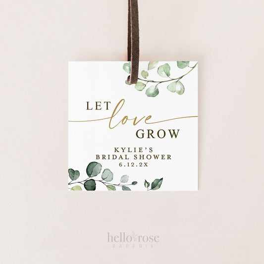 Let Love Grow Bridal Shower Wedding Tags Stickers Labels . Printable Personalized Succulent Plant Party Favors . 2.25" Digital Download