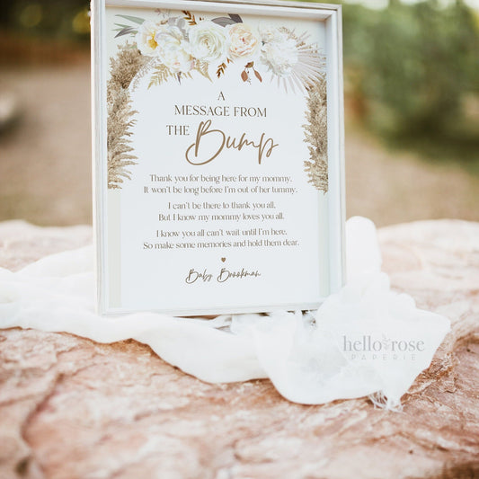 A Message From the Bump PRINTABLE Personalized Sign . Gender Neutral Girl or Boy Baby Shower . White Pampas Grass Floral . DIGITAL DOWNLOAD