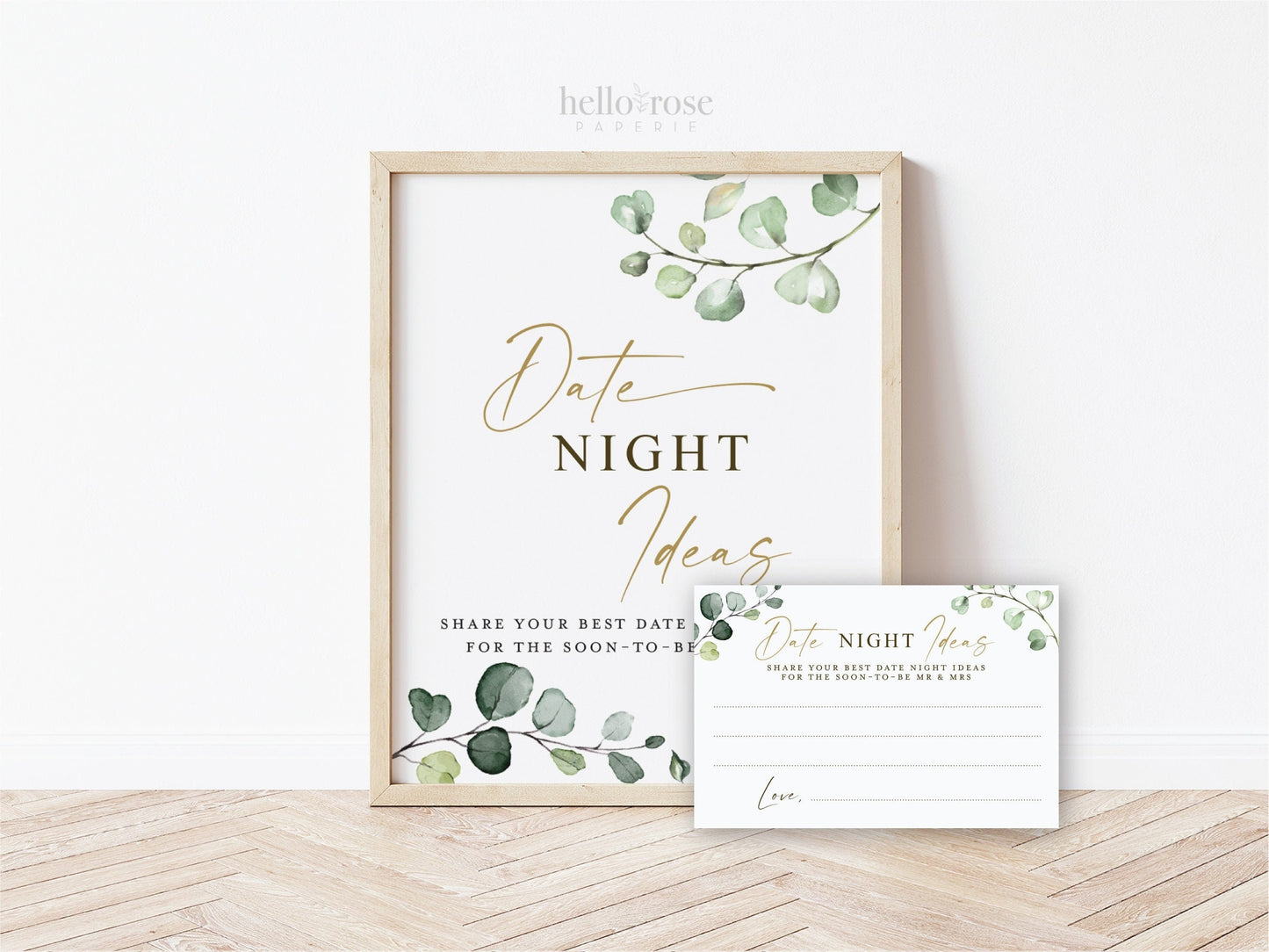 Date Night Ideas Cards and Sign Printable . Date Box or Jar . Greenery + Gold . Bridal Shower Bachelorette Hens Party . Instant Download G2