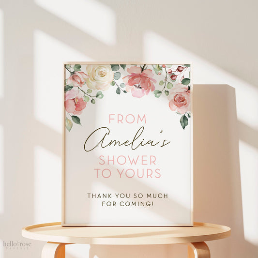 Personalized From My Shower to Yours . Printable Favors Sign 8x10 . Floral Watercolor . Bridal Wedding Shower . Instant Digital Download