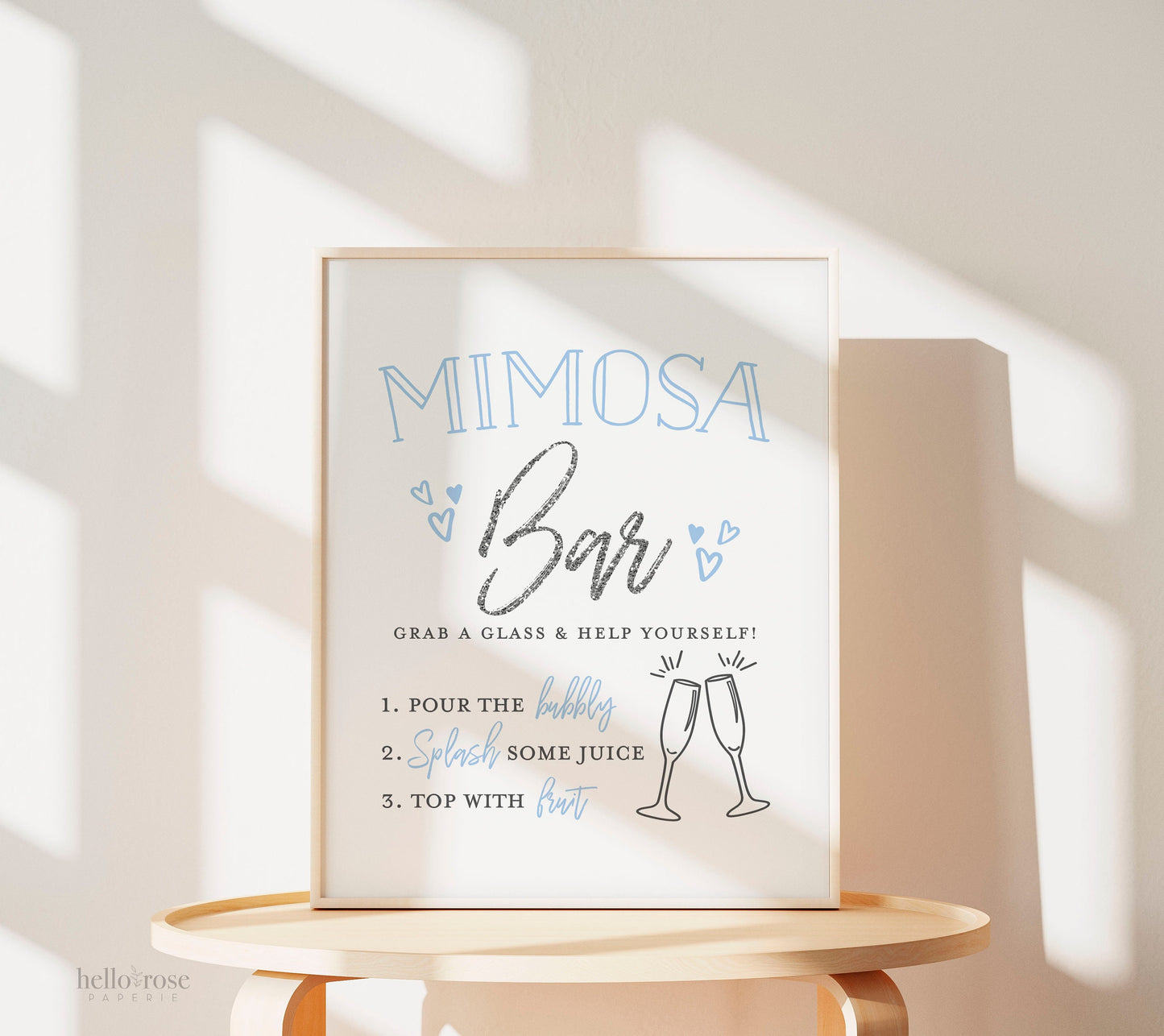 Mimosa Bar Sign . Printable Rustic Modern . Wedding Bridal Shower . Bachelorette Hens Party . Kraft + Black/White . Instant Download 8x10