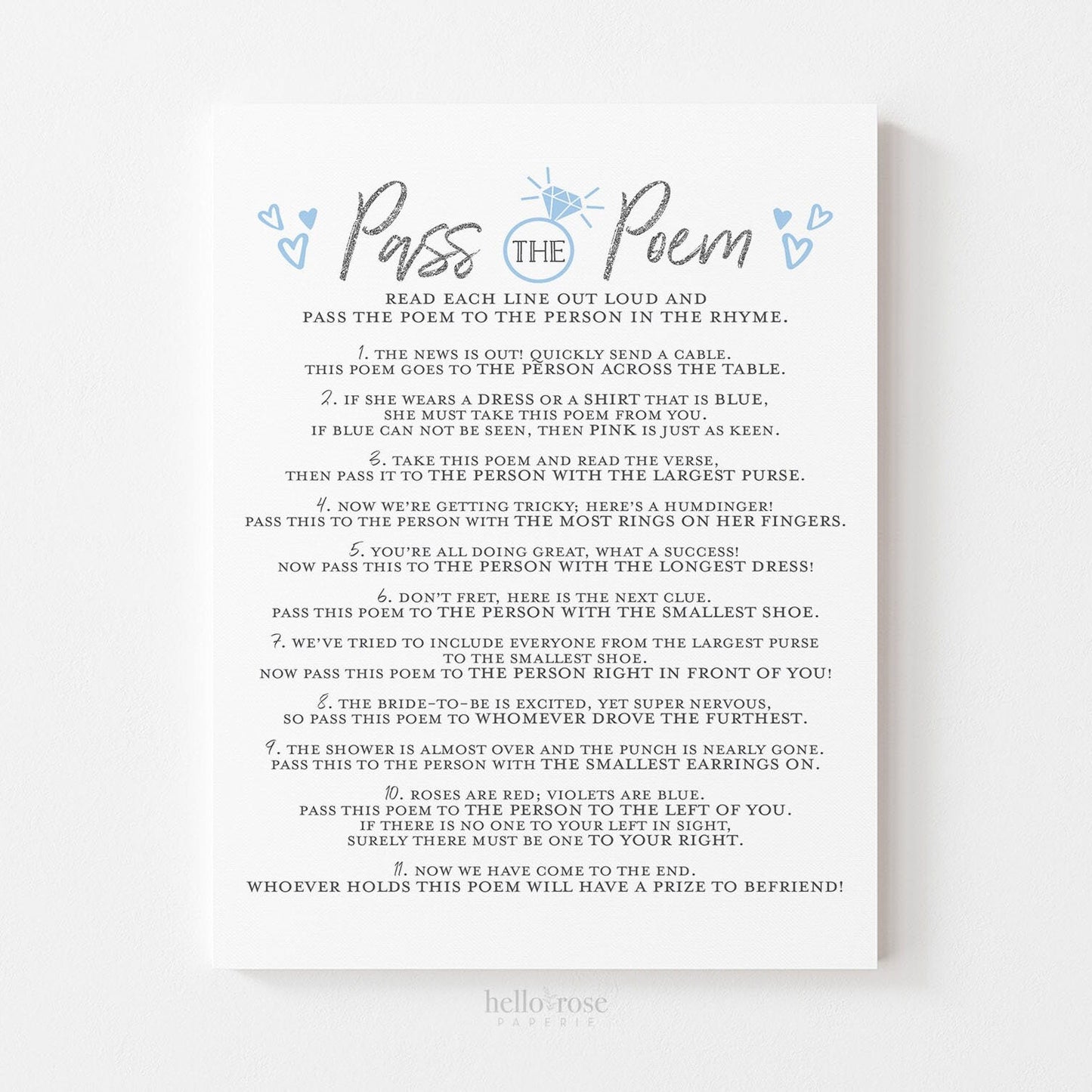 Pass the Poem Bridal Shower Printable Game . Bachelorette Hens Party . Wedding . Kraft + Minimalist Black & White . Instant Download PDF K4