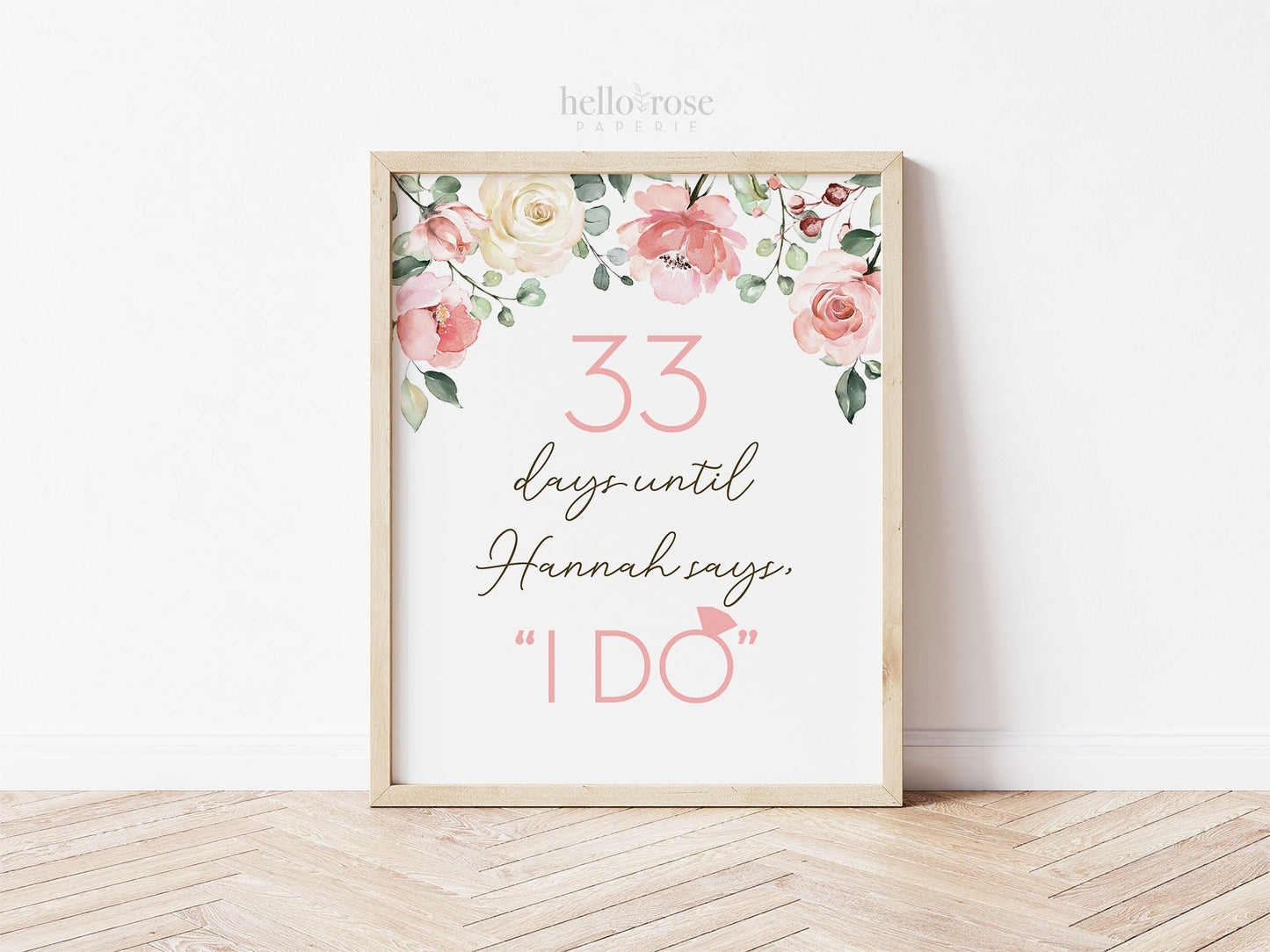 Days Until She Says I Do Personalized Countdown Sign . Bridal Shower Bachelorette Hens Party . Floral Watercolor . Printable Download G2