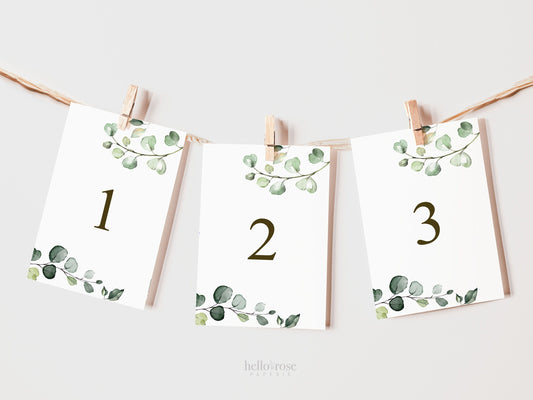 Table Numbers Printable Cards . Wedding Table Numbers . Bridal Shower Wedding Party Table Decor . Greenery + Gold . Digital Download