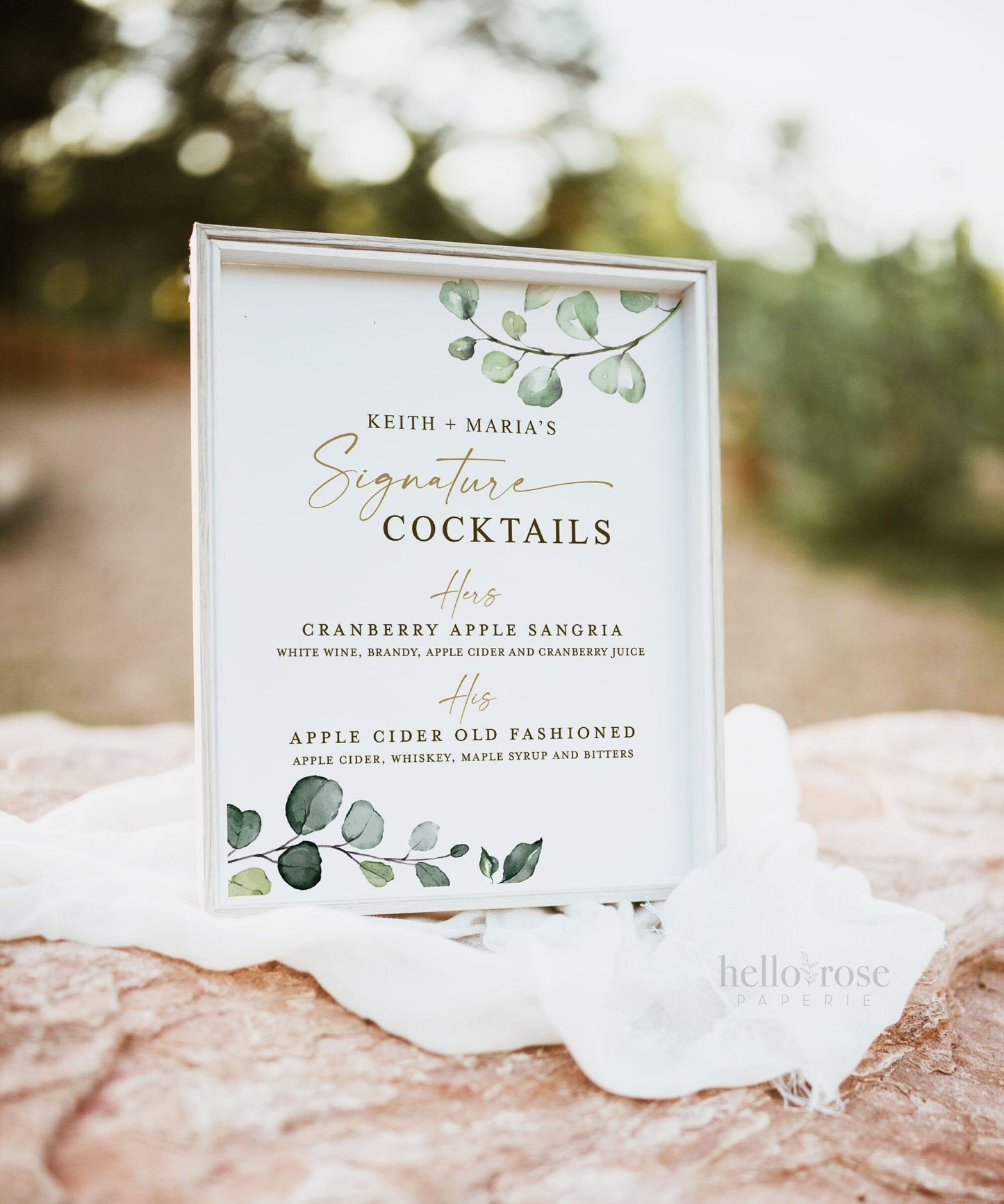 Our Signature Cocktails Wedding Bar Menu Sign . Personalized Printable with Signature Drinks . Greenery and Gold . Digital Download . G2