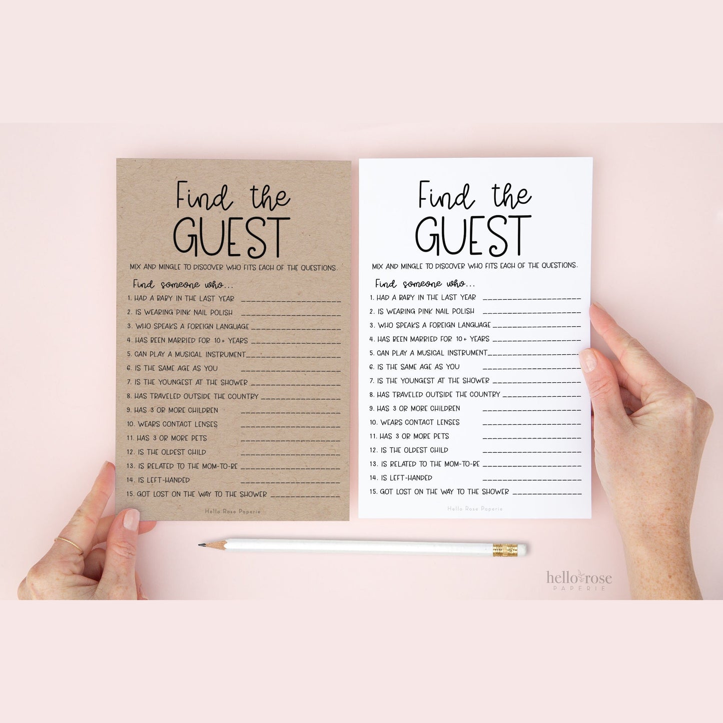 Find the Guest Baby Shower Game . Icebreaker Virtual and Printable Game . Kraft + Minimalist Black & White . Instant Digital Download K4
