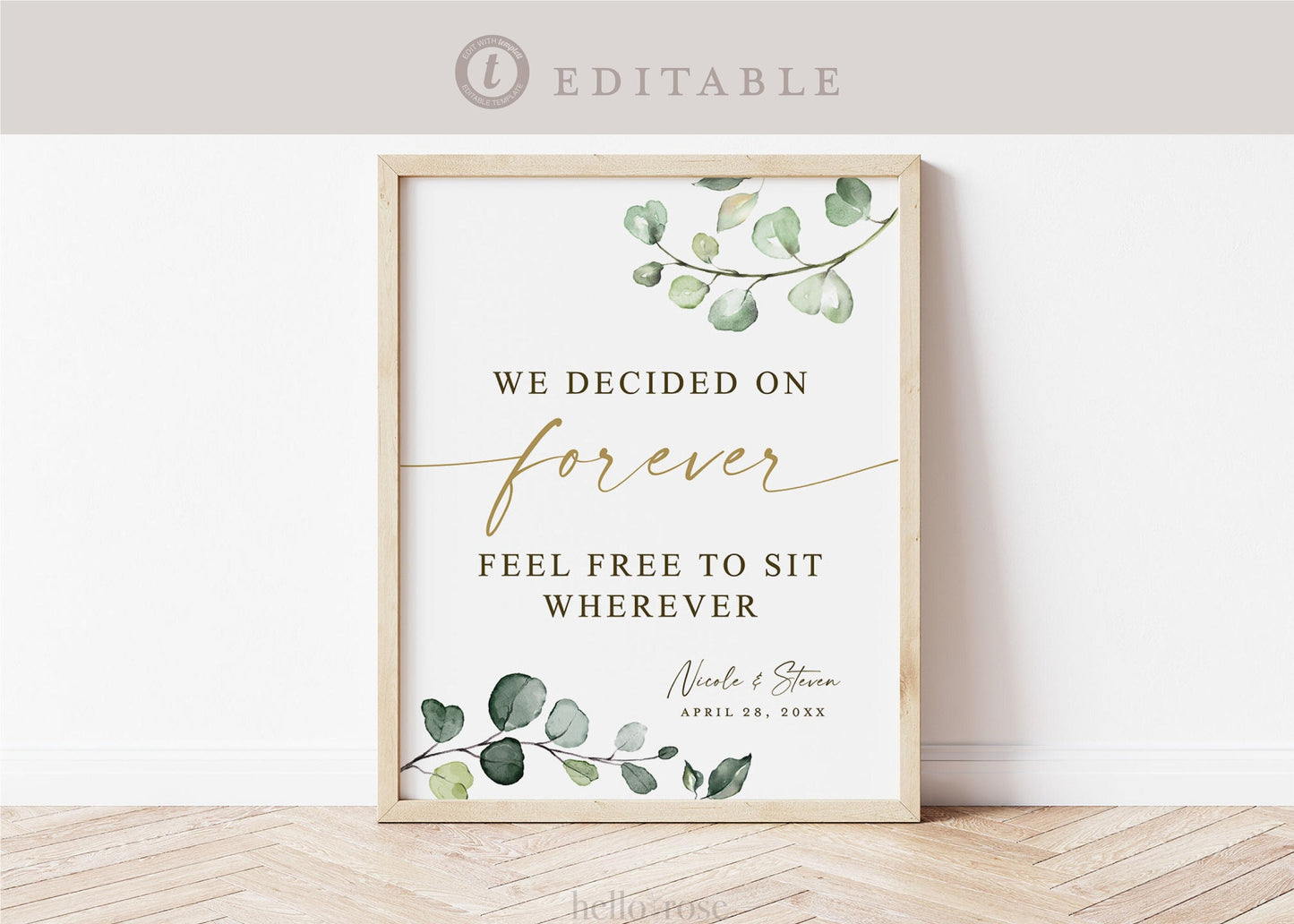 Cards and Gifts . Editable Printable Sign . Greenery + Gold . Baby Bridal Shower Wedding Party . Template Instant Download Templett G2-T