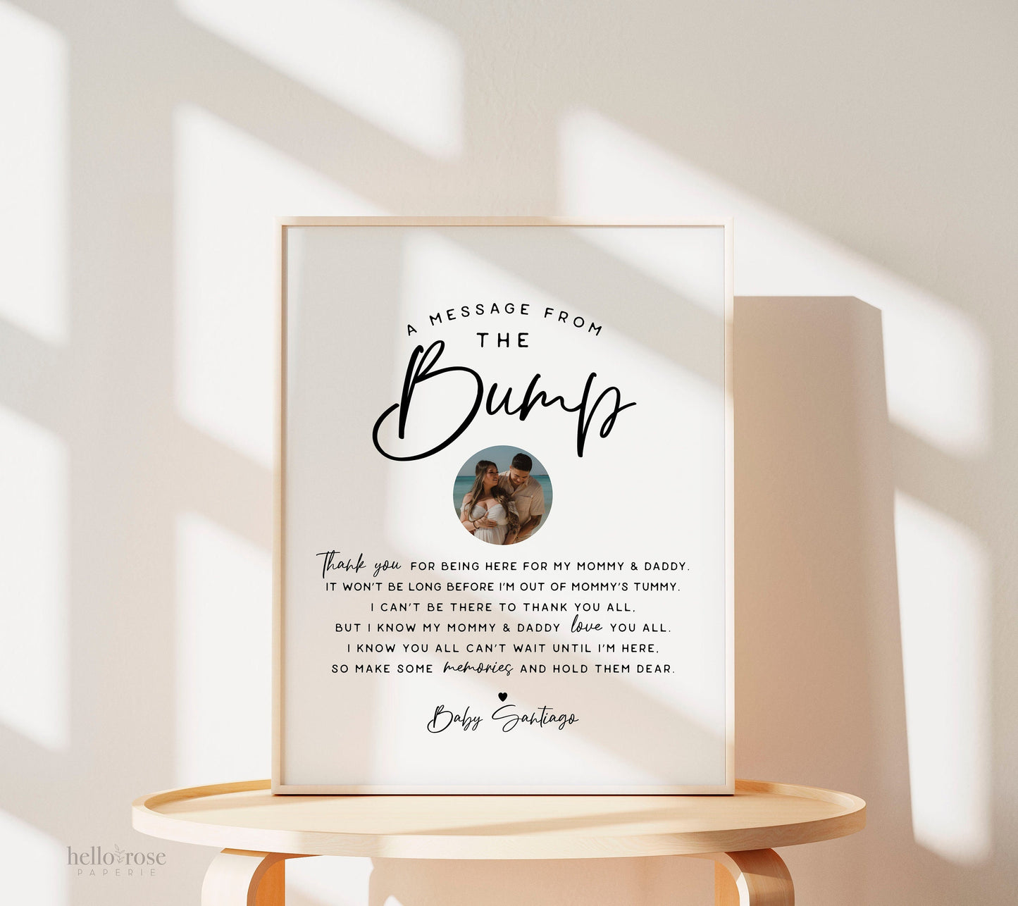 A Message From the Bump with Photo PRINTABLE Personalized . Message From Mommy and Daddy . Minimalist Boho Baby Shower . DIGITAL DOWNLOAD