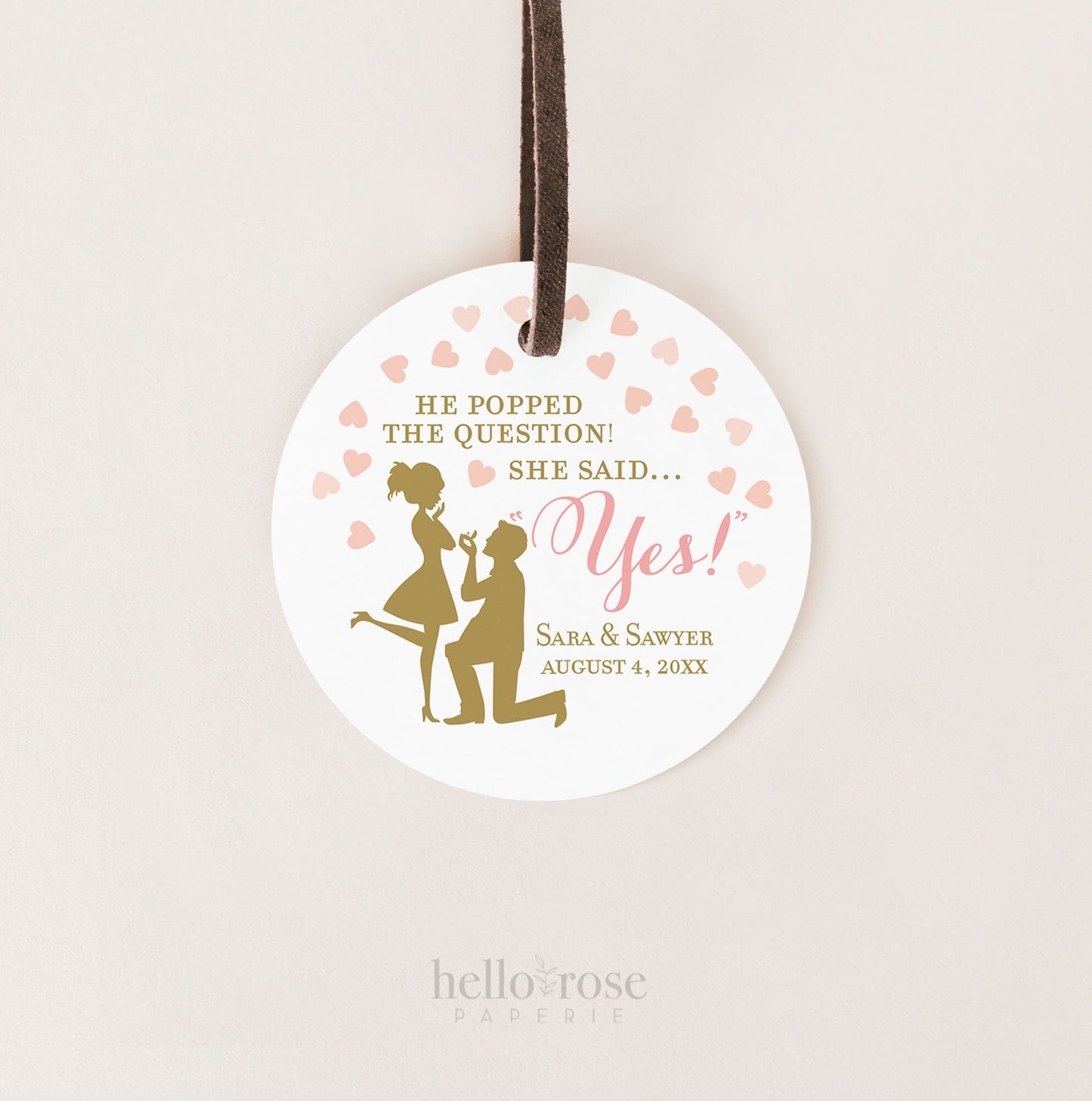 He Popped the Question Circle Tags 2" . She Said Yes . Pink and Gold Bridal Shower Engagement Stickers Favor Tags Cupcake Topper . Printable