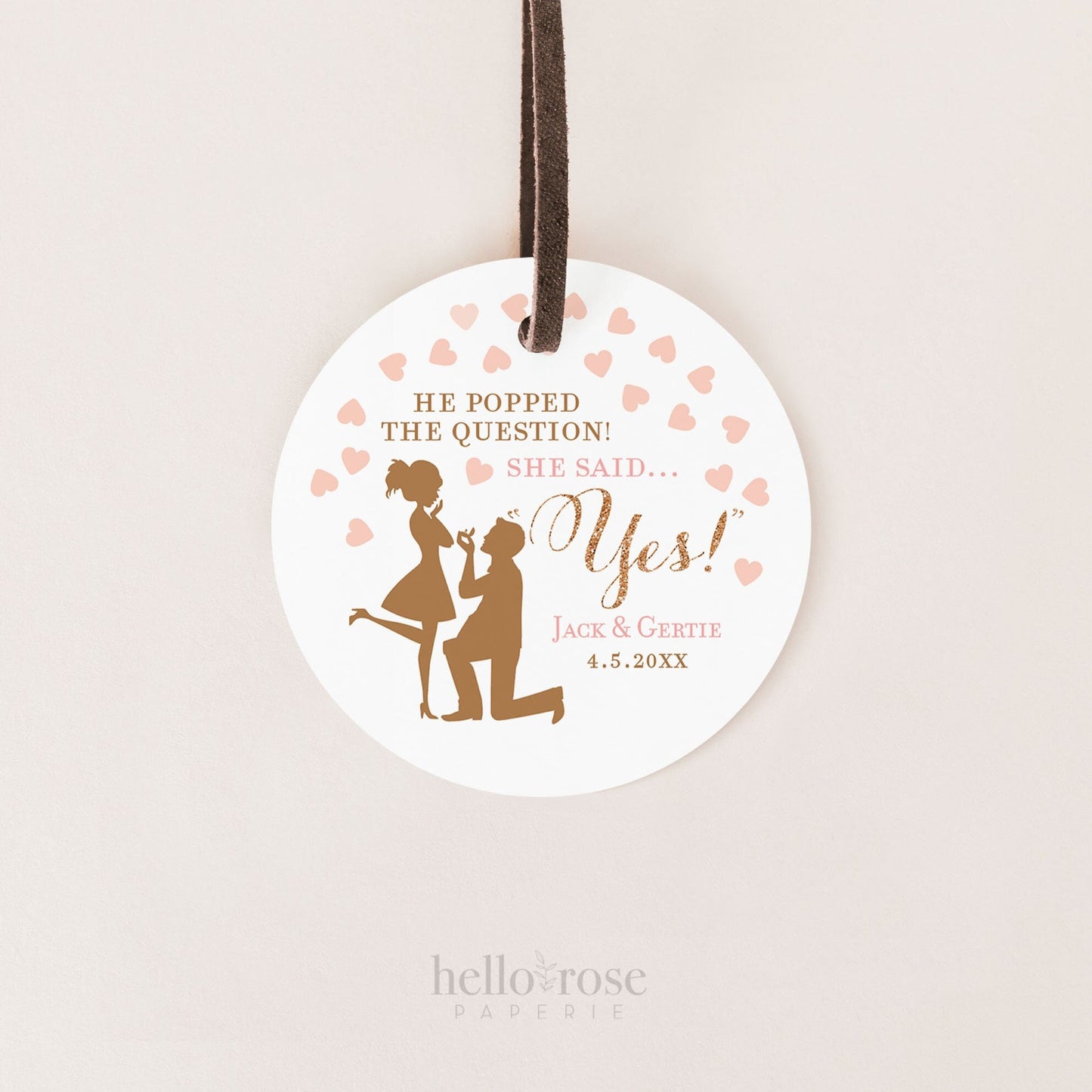 He Popped the Question Circle Tags 2" . She Said Yes . Pink and Gold Bridal Shower Engagement Stickers Favor Tags Cupcake Topper . Printable