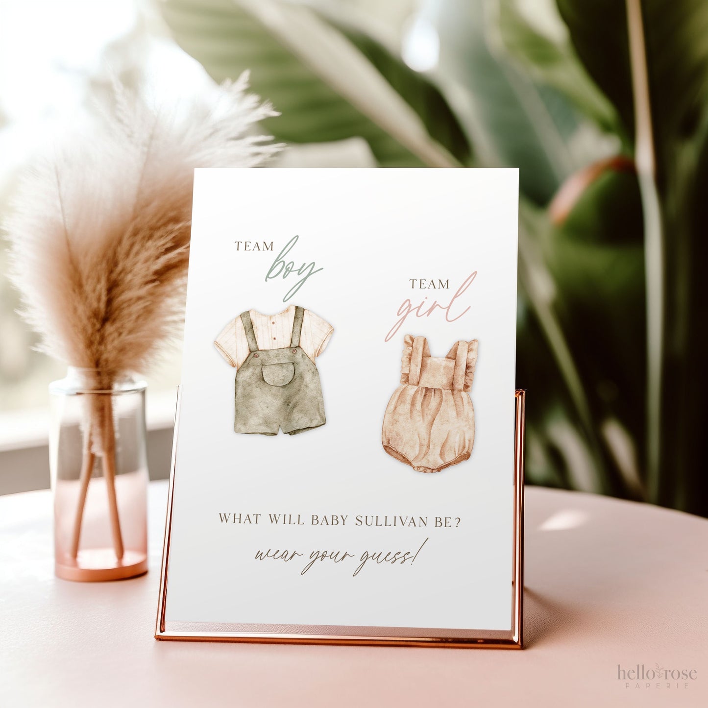 Team Boy or Girl What Will Baby Be, Wear Your Guess Sign + Sticker Labels, Boho Gender Reveal, Poster + Stickers, Template Download GR2-T