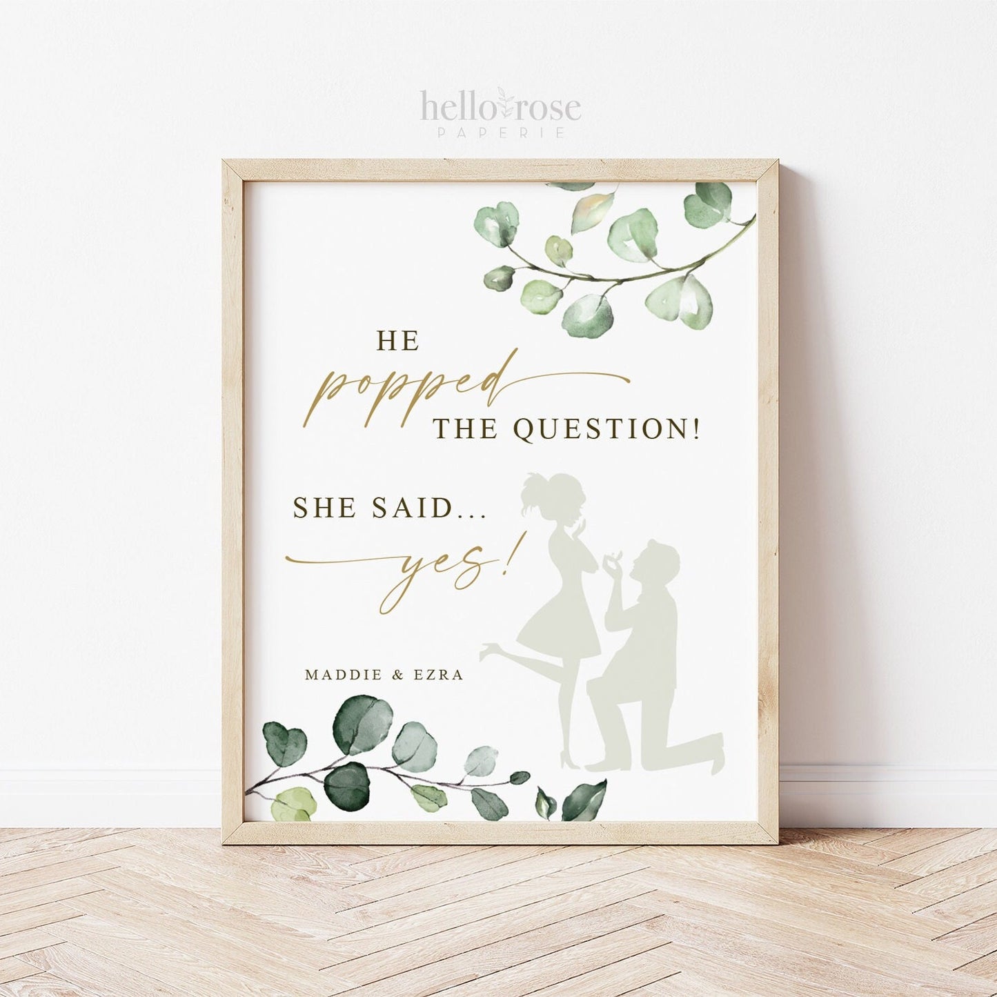 He Popped the Question She Said Yes Printable Personalized Sign . Wedding Bridal Shower Bachelorette . Greenery Eucalyptus . PDF Download G2