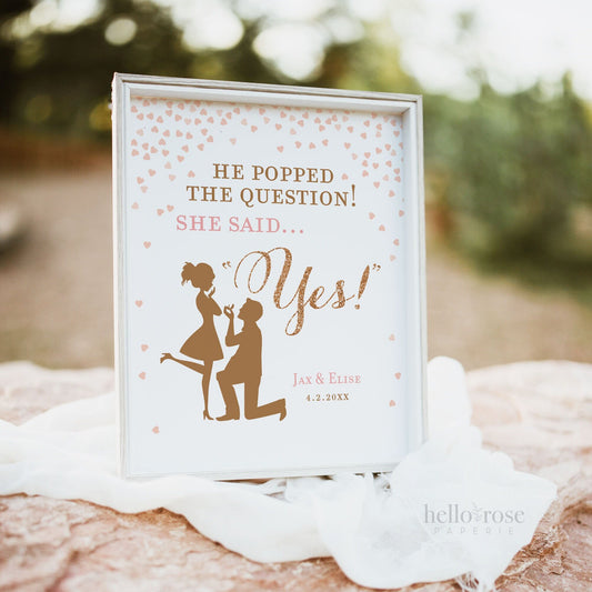 Bridal Shower Sign Printable Download . He Popped the Question She Said Yes! . Pink and Gold Glitter Engagement Party Personalized Signs