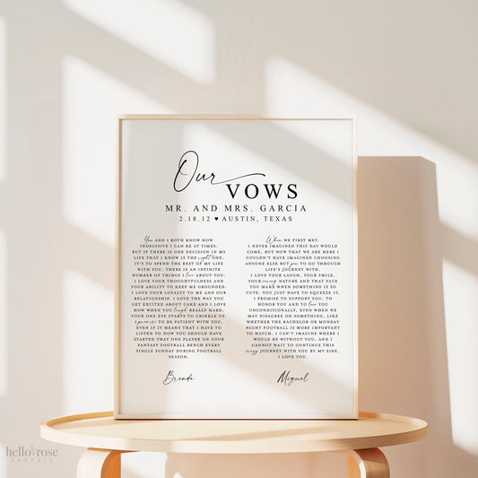 Personalized Our Wedding Vows Printable Sign with Photo . Wedding Anniversary Gift for Him or Her . Wall Art . Keepsake . Digital Download