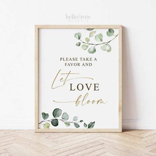 Personalized Let Love Bloom Printable Tag Sticker Label . Bridal Shower Wedding Flower Plant Favors . Greenery and Gold . PDF Download G2