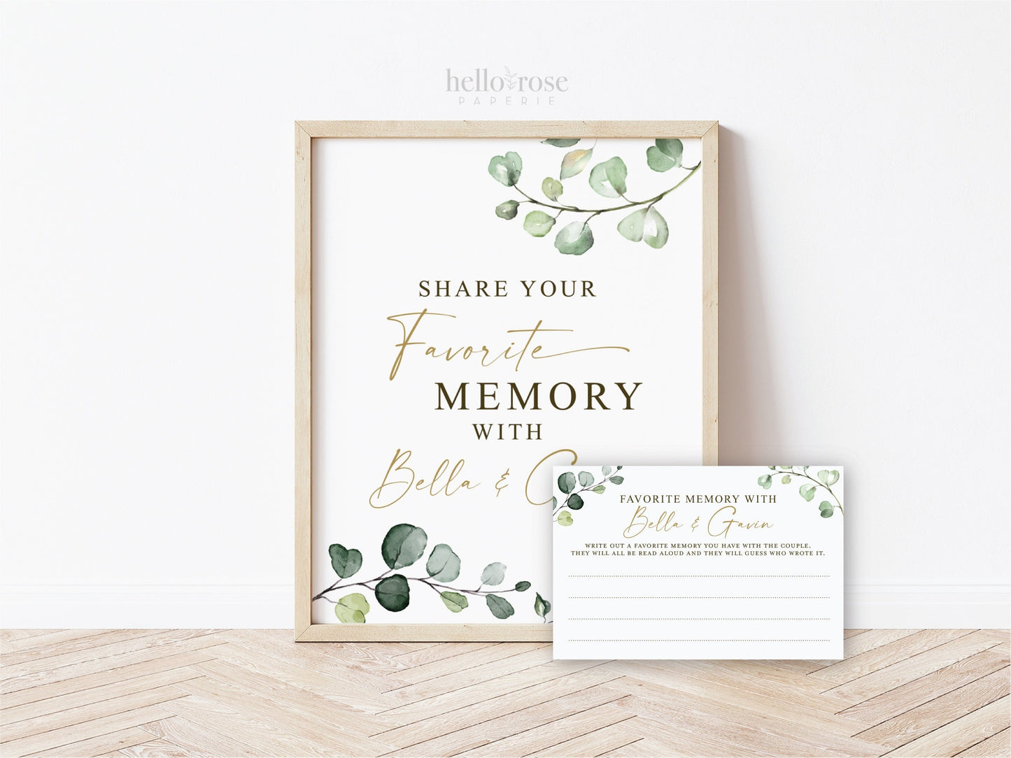 Personalized Favorite Memory with the Couple Cards + Sign . PRINTABLE . Greenery + Gold . Bridal Shower Bachelorette . Instant Download G2