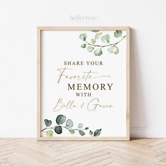 Personalized Favorite Memory with the Couple Cards + Sign . PRINTABLE . Greenery + Gold . Bridal Shower Bachelorette . Instant Download G2
