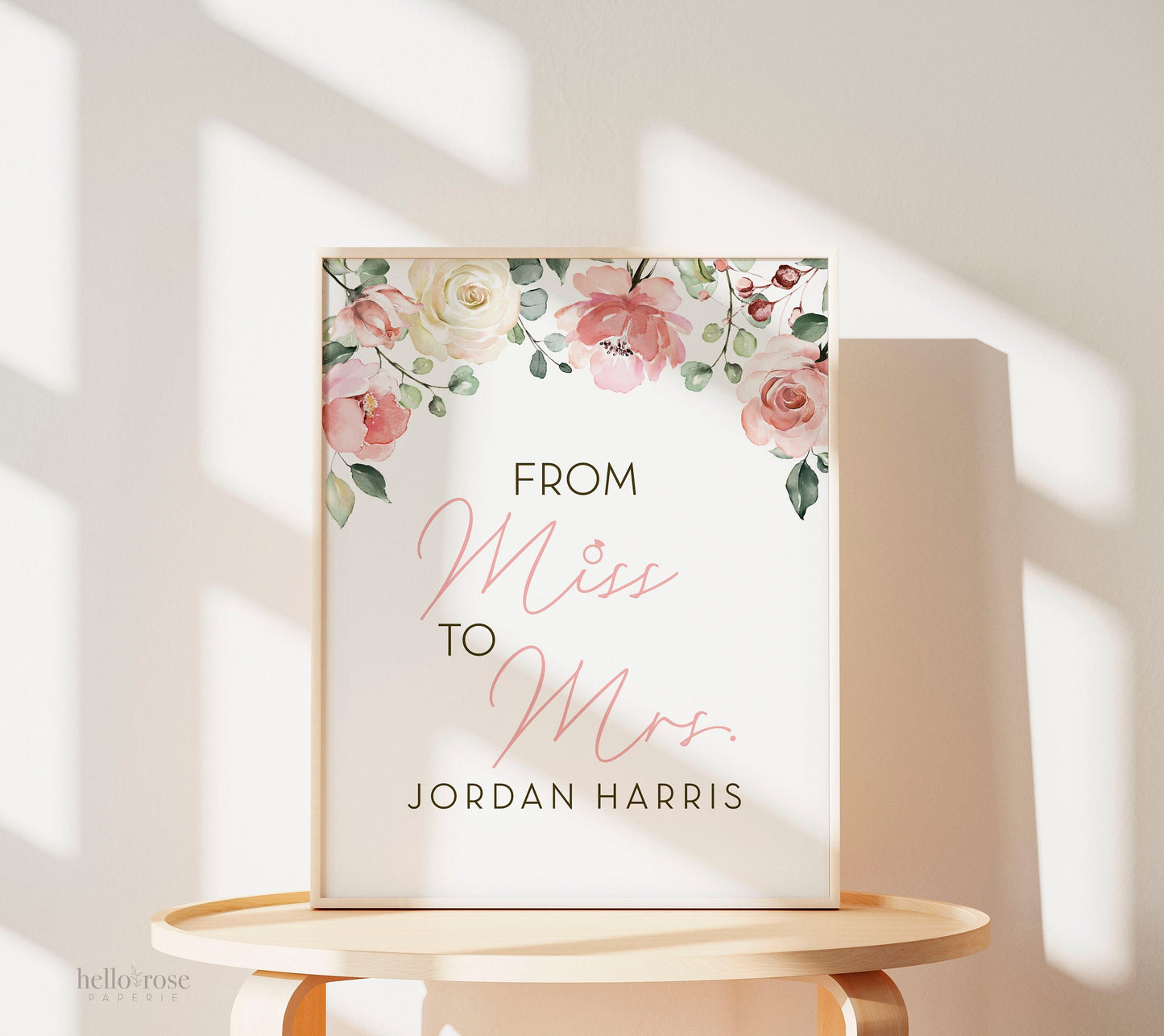 Personalized Miss to Mrs . Floral Roses Greenery Watercolor . Bridal Wedding Shower Bachelorette Hens Party . Printable Download