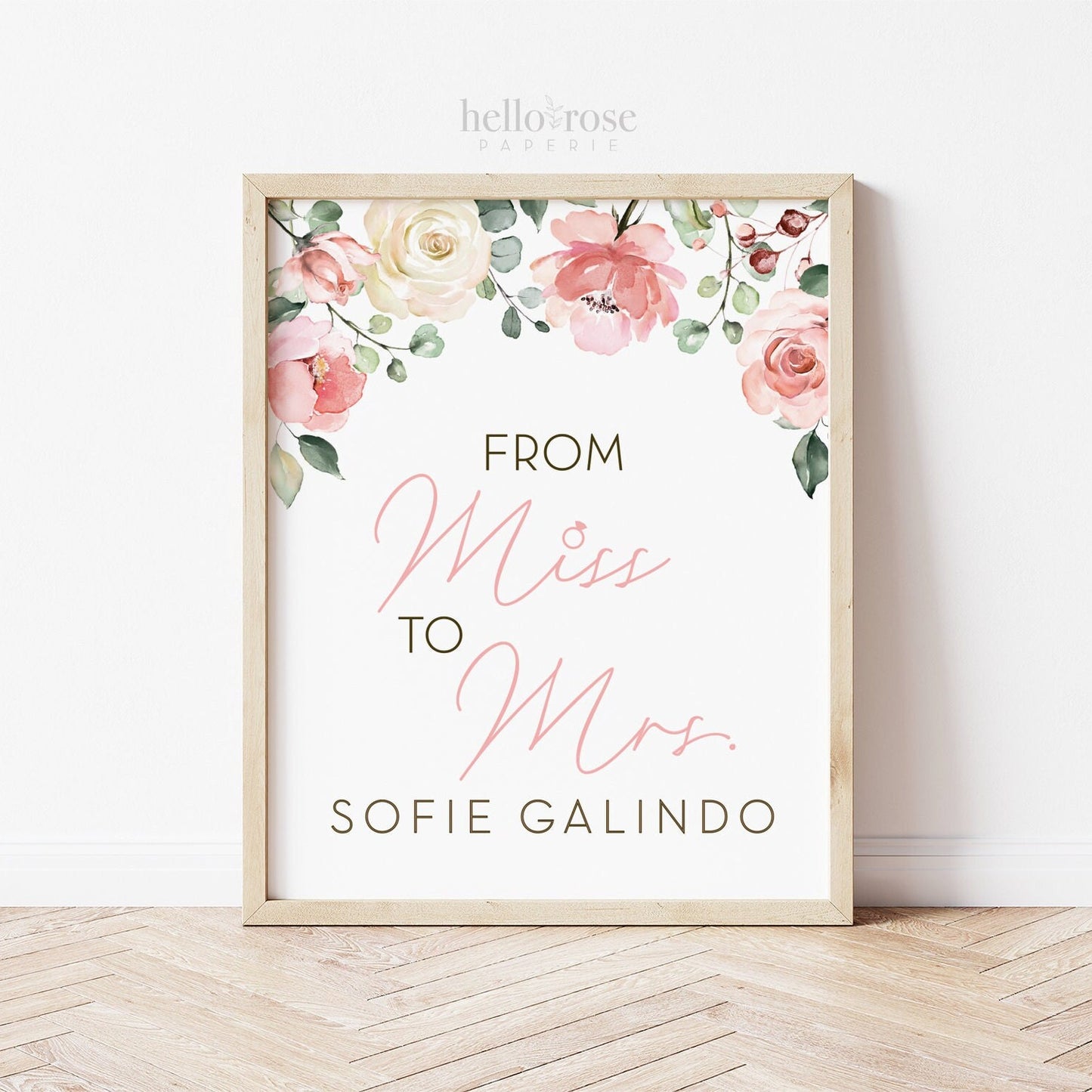 Personalized Miss to Mrs . Floral Roses Greenery Watercolor . Bridal Wedding Shower Bachelorette Hens Party . Printable Download