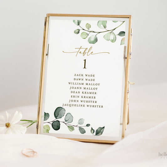 Seating Chart Table Number Printabl Cards . Wedding Engagement Party Bridal Shower Baby Shower . Greenery and Gold . Digital Download G2