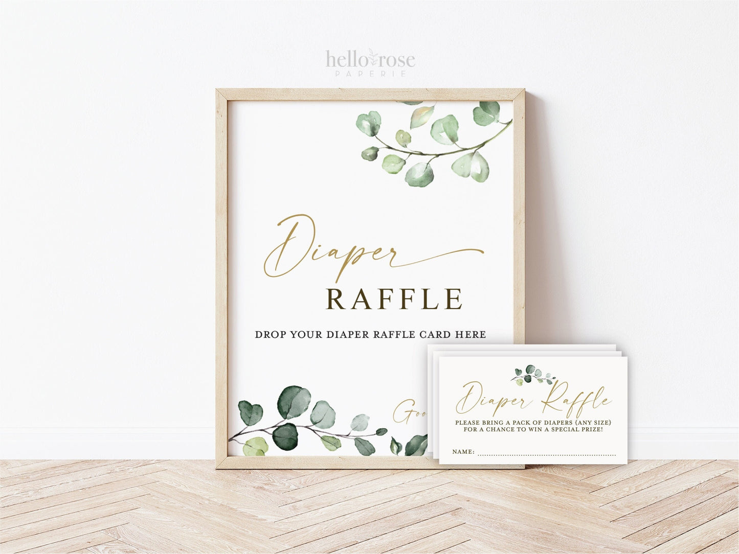 Diaper Raffle Game Sign and Cards . Boy Girl Neutral Baby Shower . Greenery and Gold Boho Rustic . 8x10 Sign Instant Download G2