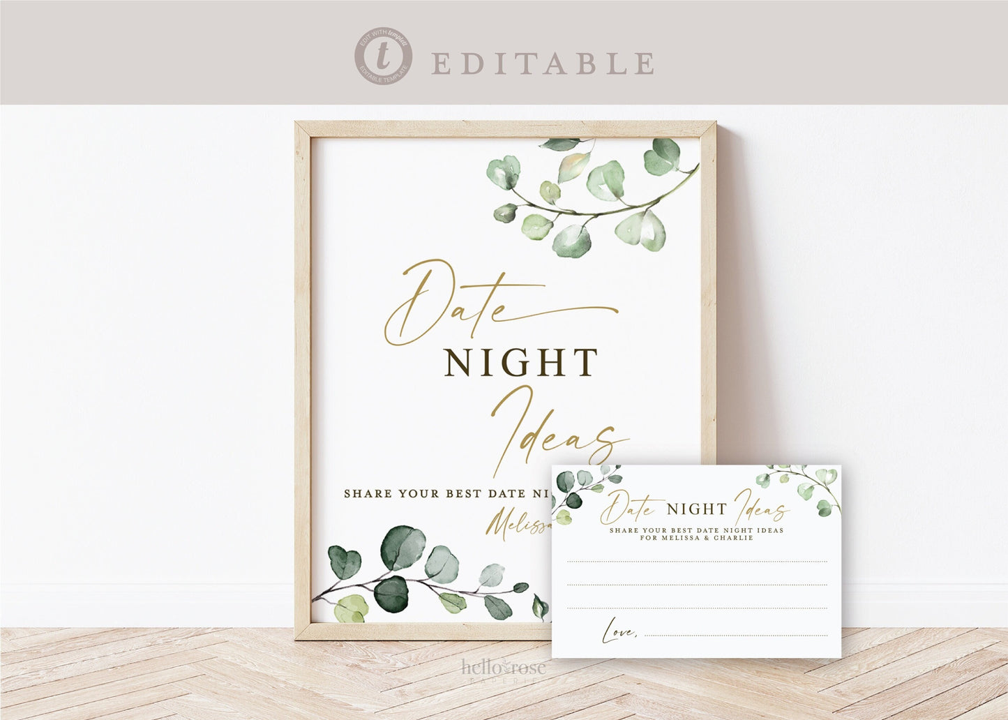 Date Night Ideas for the Couple . Bridal Shower Wedding Game . Greenery + Gold . PRINTABLE Editable Template Instant Download Templett G2-T