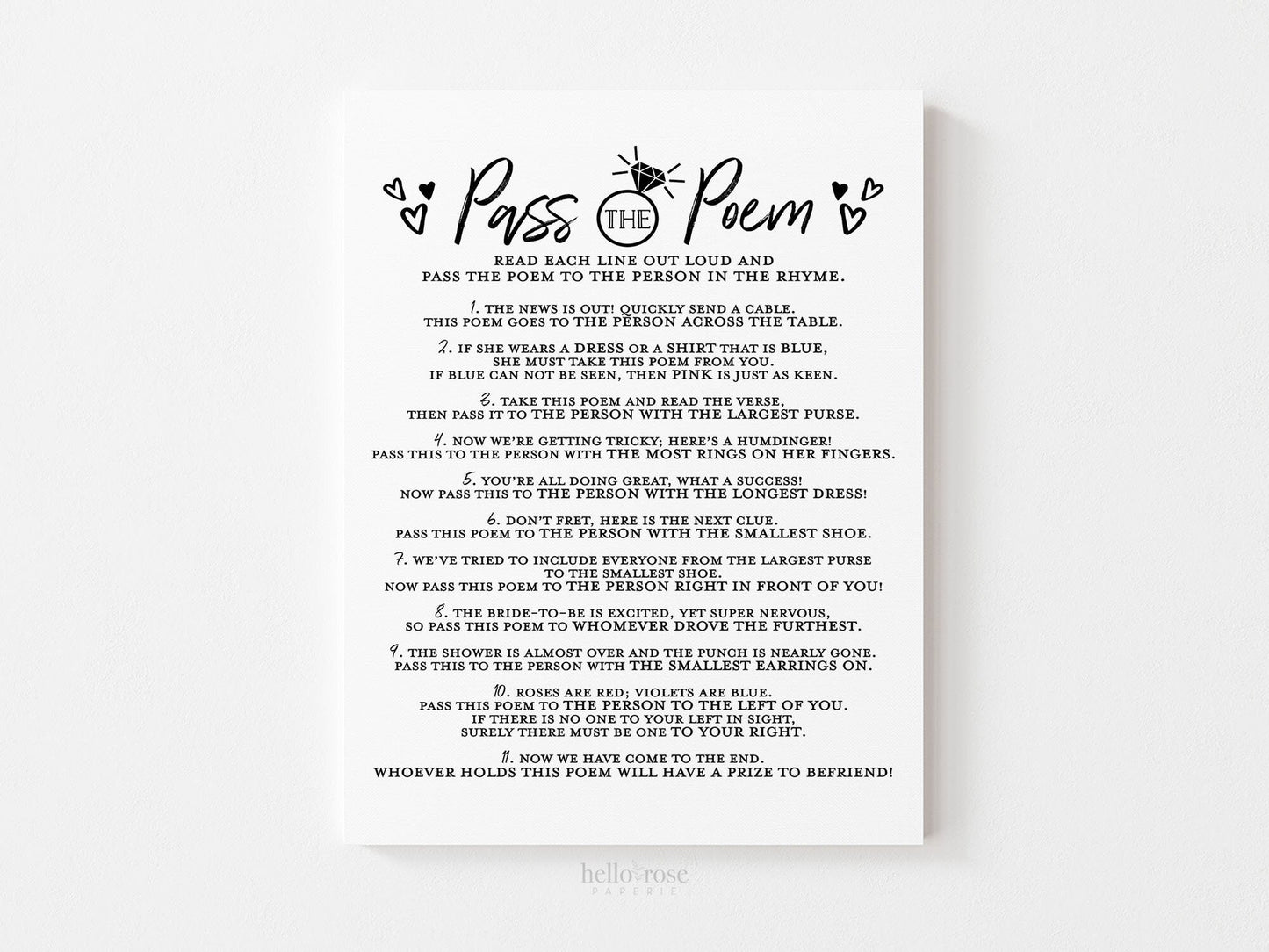 Pass the Poem Bridal Shower Printable Game . Bachelorette Hens Party . Wedding . Kraft + Minimalist Black & White . Instant Download PDF K4