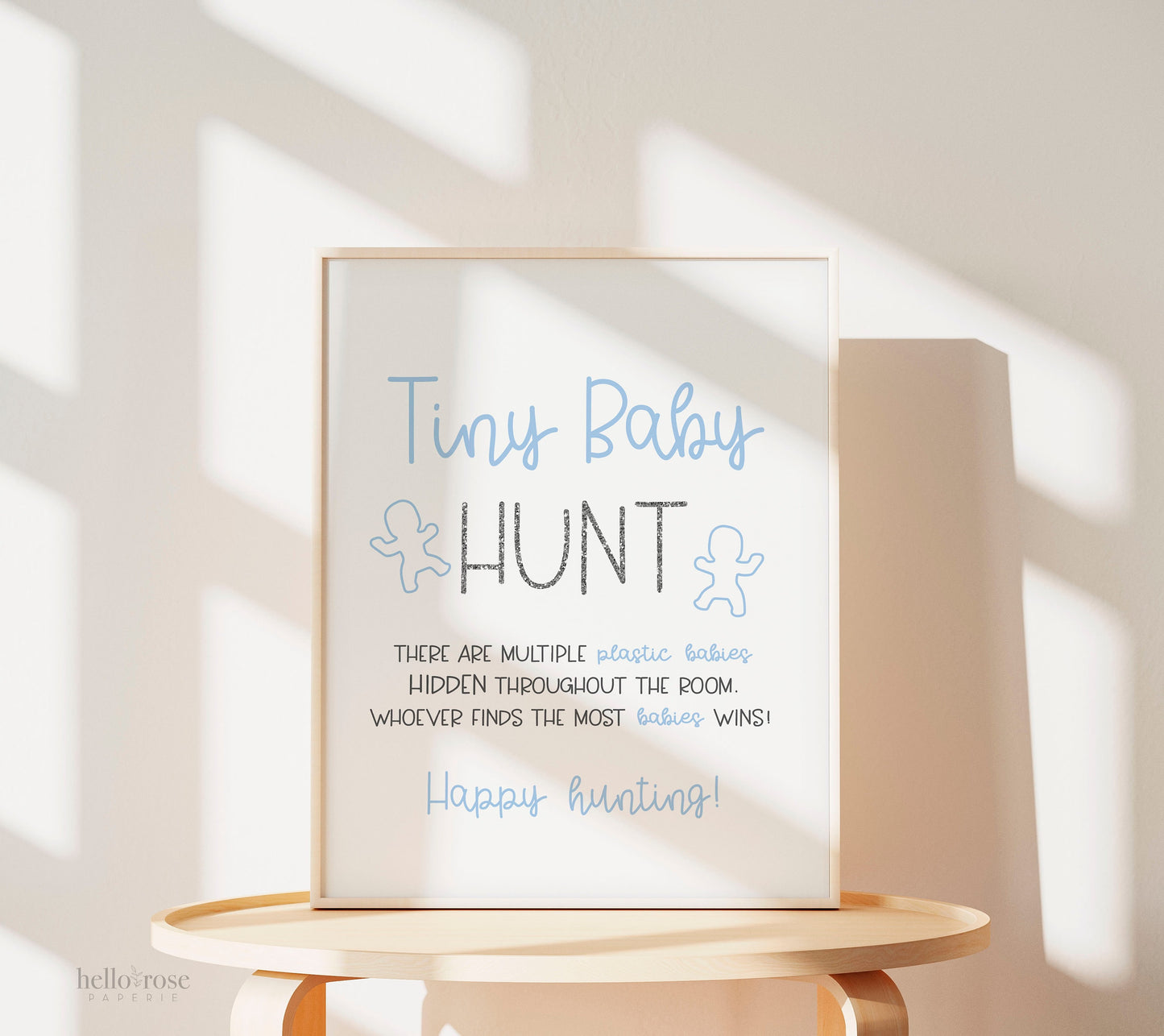Tiny Baby Hunt Baby Shower Game Sign . Find the Babies . Boy Girl . Kraft + Black & White . Printable 8x10 Instant Digital Download . K4