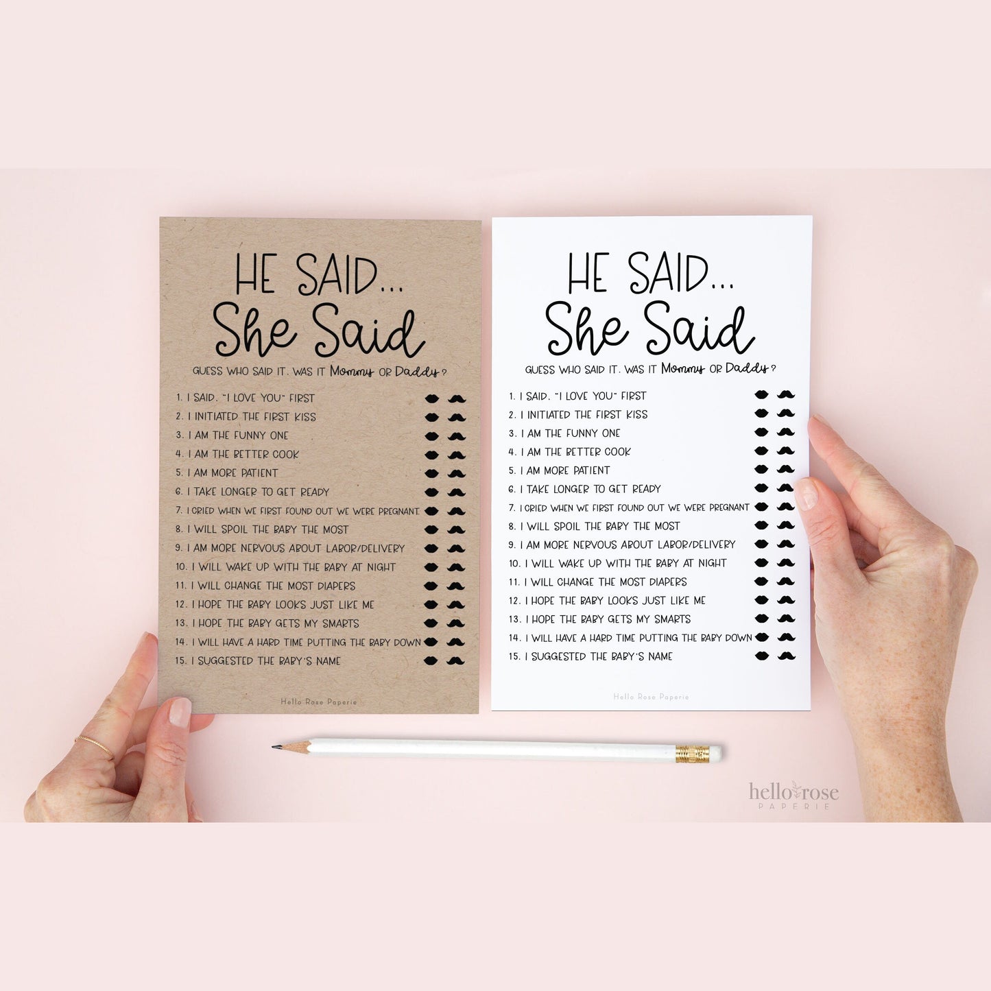 He Said She Said . Guess Who Said it Mommy or Daddy . Baby Shower Virtual and Printable Game . Kraft + Black & White . Instant Download PDF