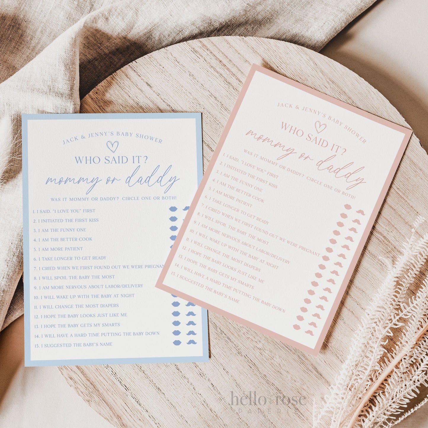 Who Said It Mommy or Daddy Game . Gender Reveal Baby Shower . Boy Girl Neutral . PRINTABLE Editable Template Instant Download Templett GR-T