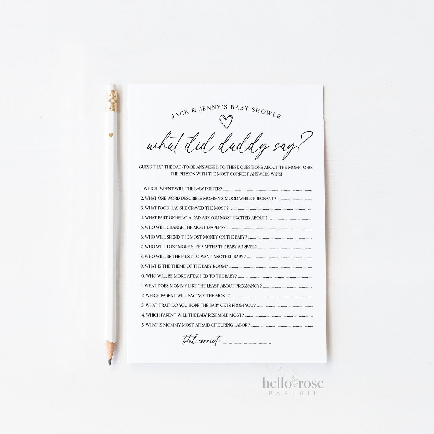 What Did Daddy Say Game . Gender Reveal Baby Shower . Boy Girl Neutral . PRINTABLE Editable Template Instant Download Templett GR-T