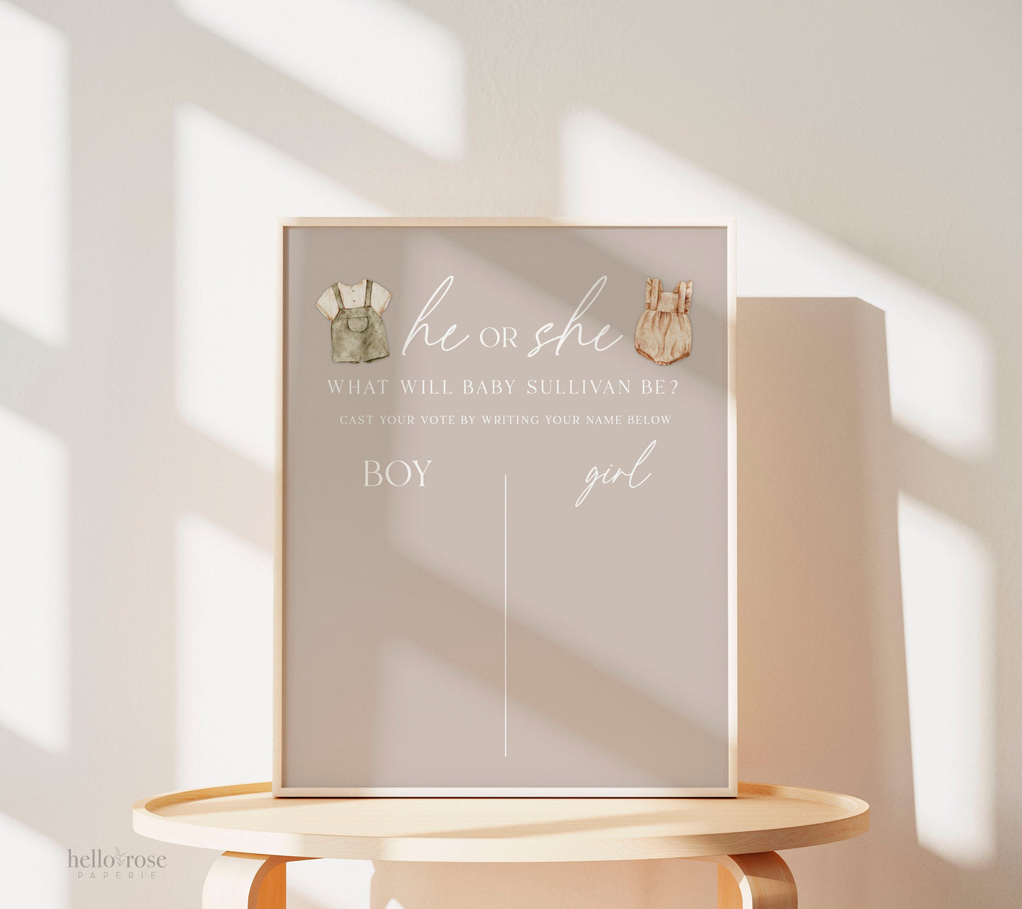 He or She What Will Baby Be, Gender Guess Sign, Minimalist Boho Baby Gender Reveal, Gender Neutral Reveal Game, Template Download GR2-T