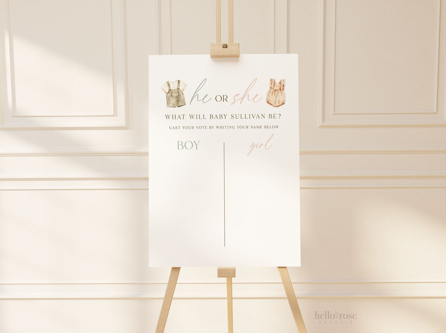 He or She What Will Baby Be, Gender Guess Sign, Minimalist Boho Baby Gender Reveal, Gender Neutral Reveal Game, Template Download GR2-T