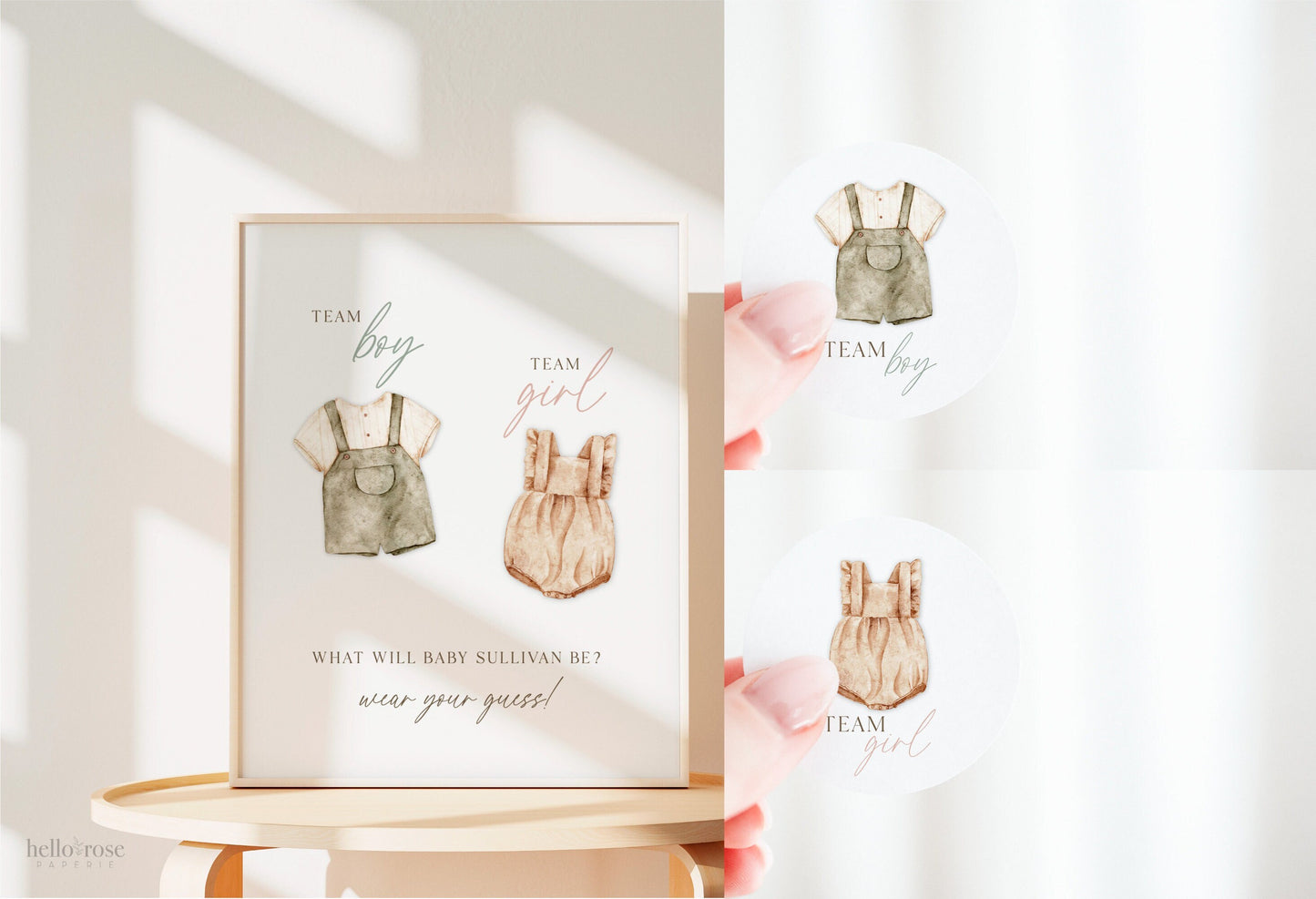 Team Boy or Girl What Will Baby Be, Wear Your Guess Sign + Sticker Labels, Boho Gender Reveal, Poster + Stickers, Template Download GR2-T