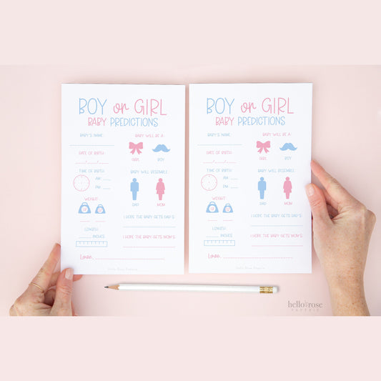 Gender Reveal Predictions Game Card . What Will Baby Be Boy or Girl Twins . Pink and Blue . Minimalist . Printable Instant Download K4