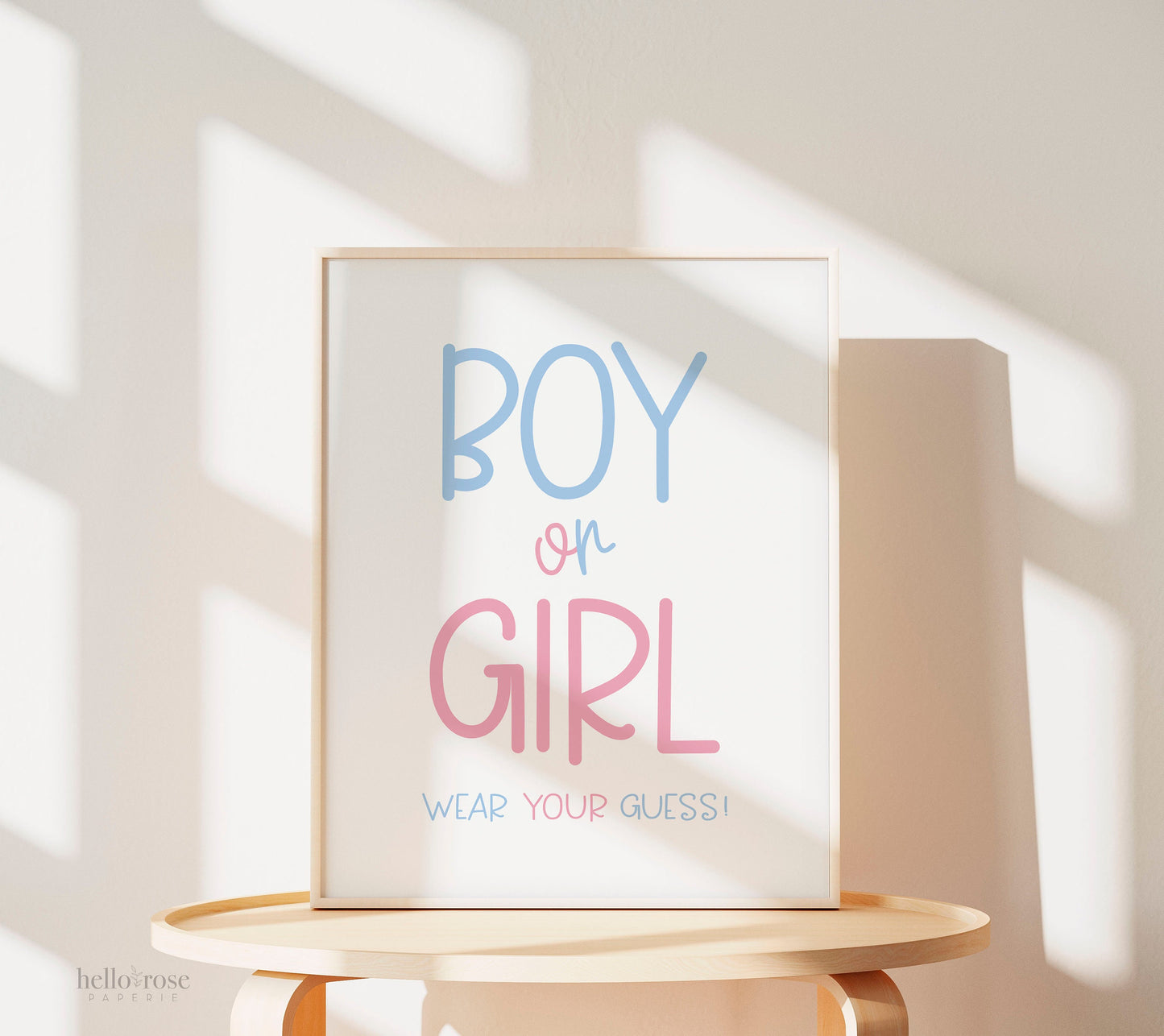 Wear Your Guess Game Sign . Boy or Girl Gender Reveal . He or She What Will Baby Be . Pink & Blue . Minimalist Printable Instant Download K4