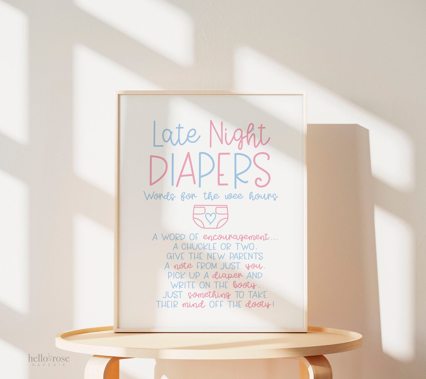 Late Night Diapers Words for the Wee Hours Gender Reveal Game Sign, Baby Shower Girl Boy Twins, Pink and Blue, Printable Instant Download K4