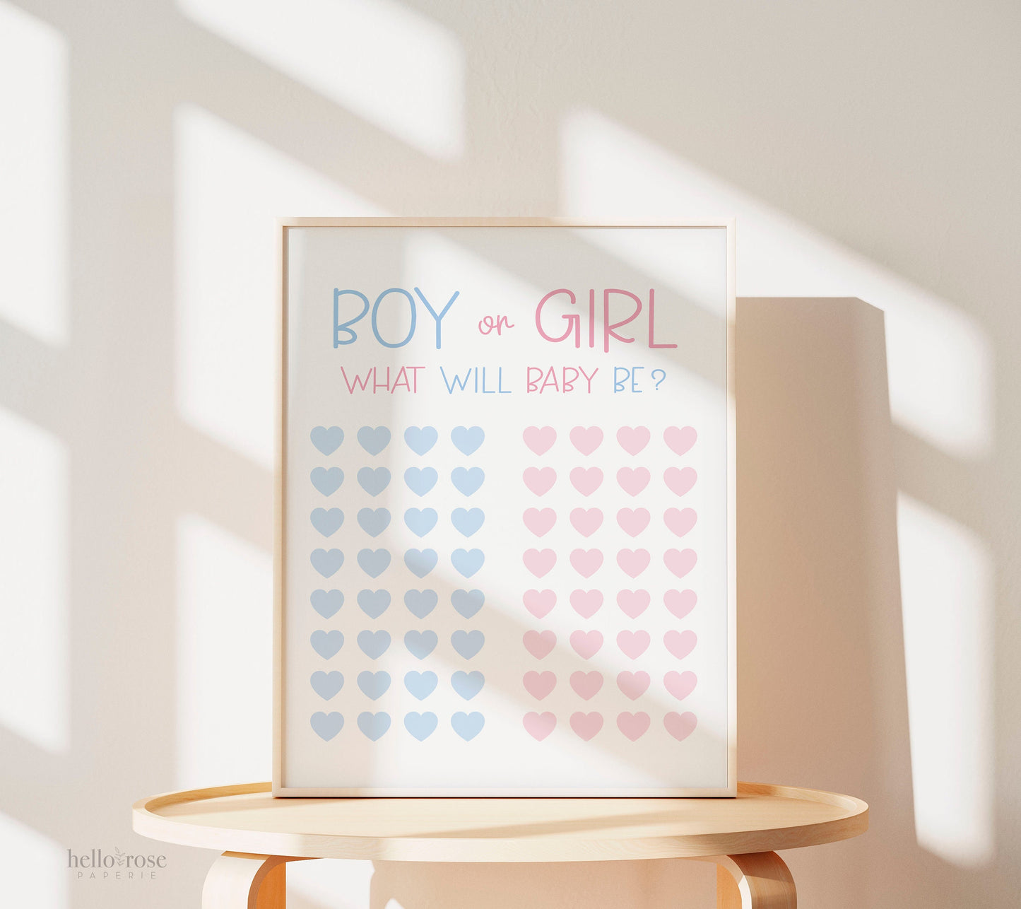 Boy or Girl What Will Baby Be, Sign Your Guess Gender Reveal Sign, Baby Gender Prediction, Pink Blue Hearts, Printable Instant Download K4-G