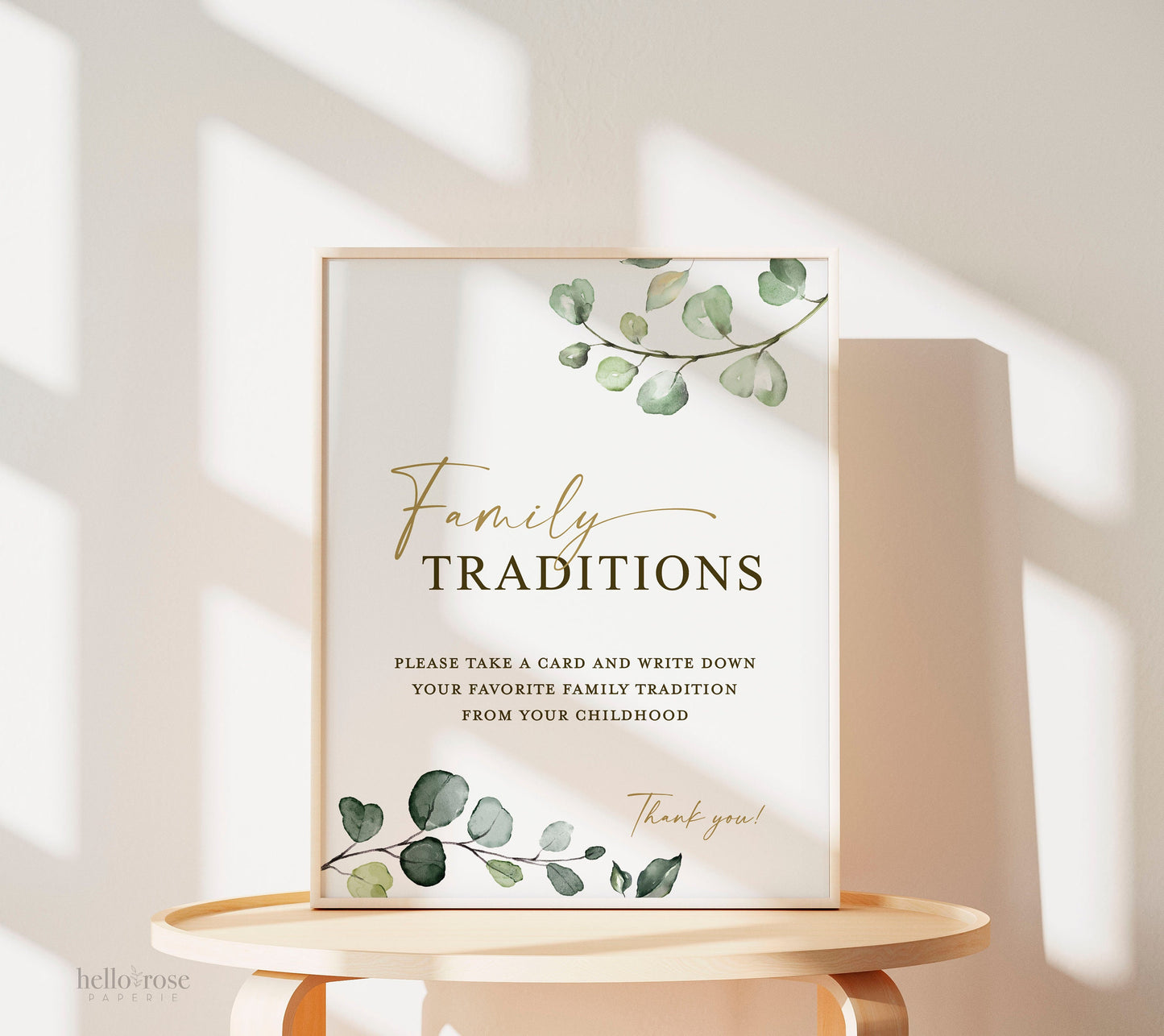 Family Traditions Cards and Sign . Baby Bridal Shower . Greenery + Gold . PRINTABLE Editable Template Instant Download Templett G2-T