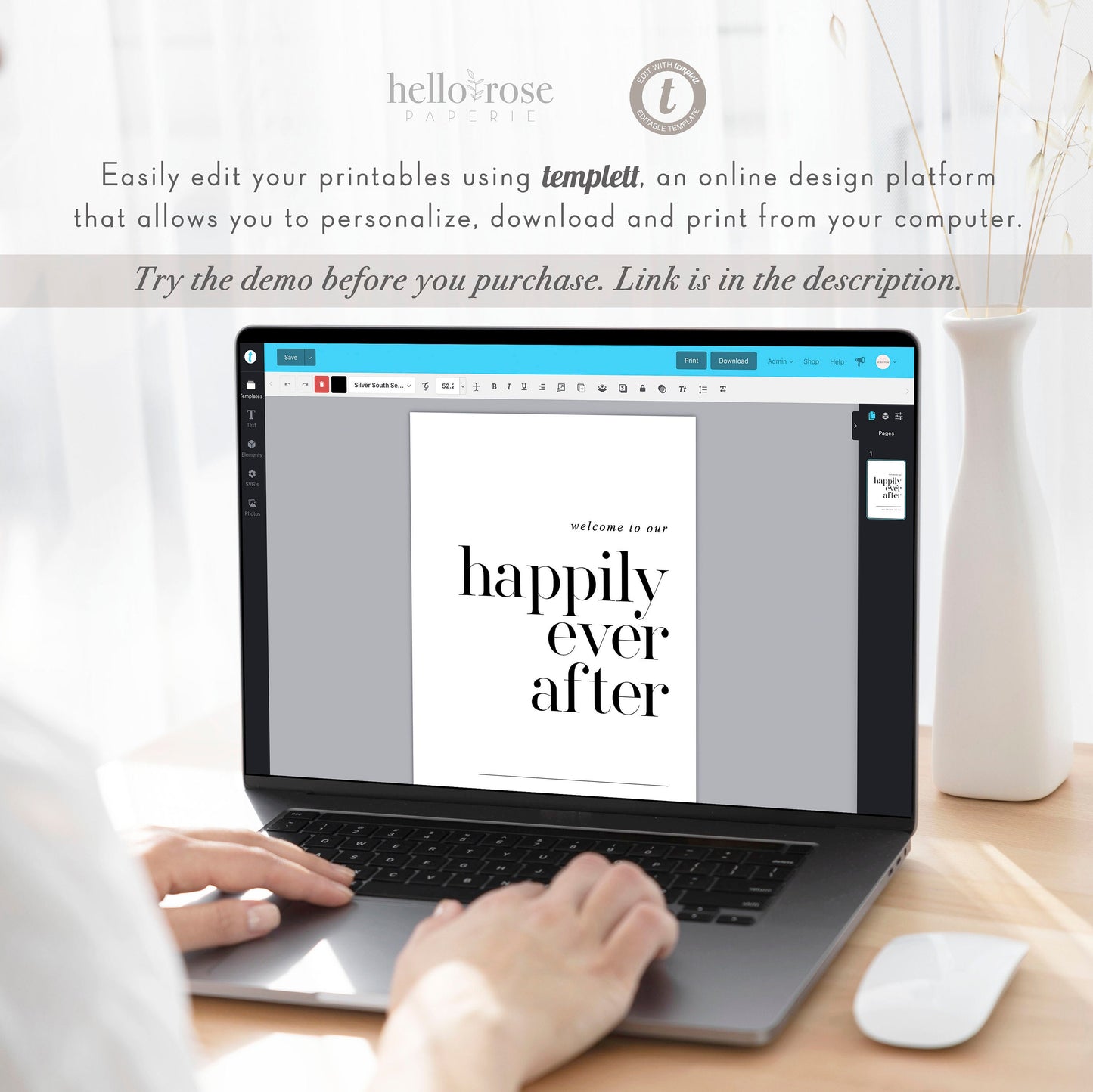 Wedding Welcome to Our Happily Ever After Sign . Minimalist Wedding Welcome Template . PRINTABLE Editable Poster . Instant Download Templett