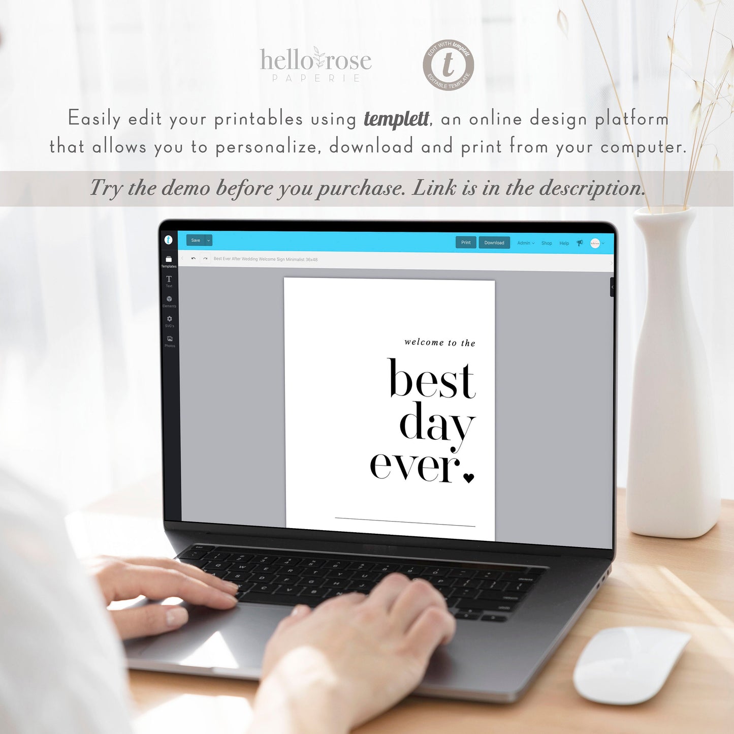 Welcome to the Best Day Ever Wedding Sign . Minimalist Wedding Welcome Template . PRINTABLE Editable Poster . Instant Download Templett