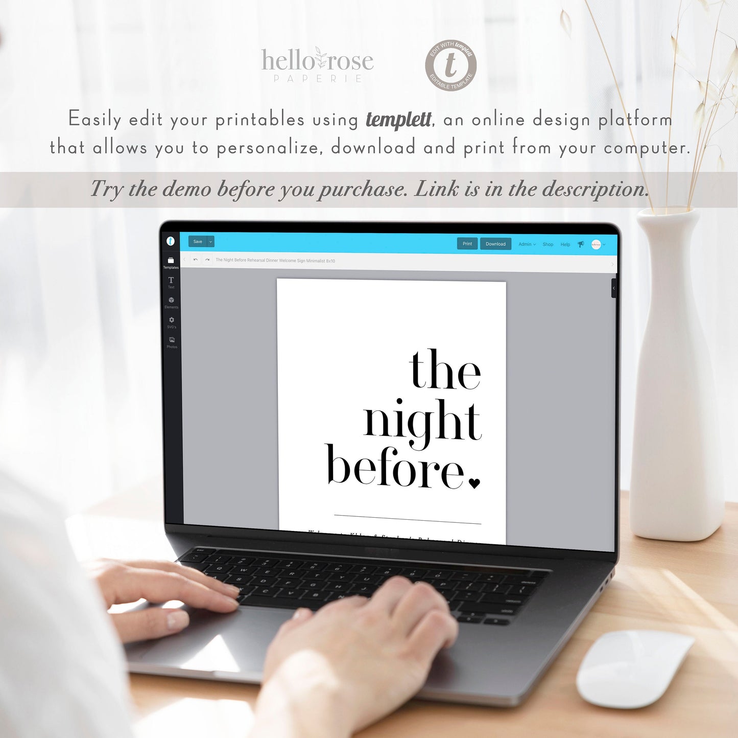 The Night Before Rehearsal Dinner Welcome Sign . Minimalist Wedding Welcome Template . PRINTABLE Editable Poster . Instant Download Templett
