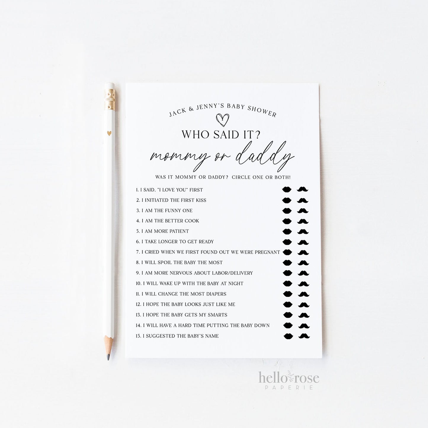 Who Said It Mommy or Daddy Game . Gender Reveal Baby Shower . Boy Girl Neutral . PRINTABLE Editable Template Instant Download Templett GR-T