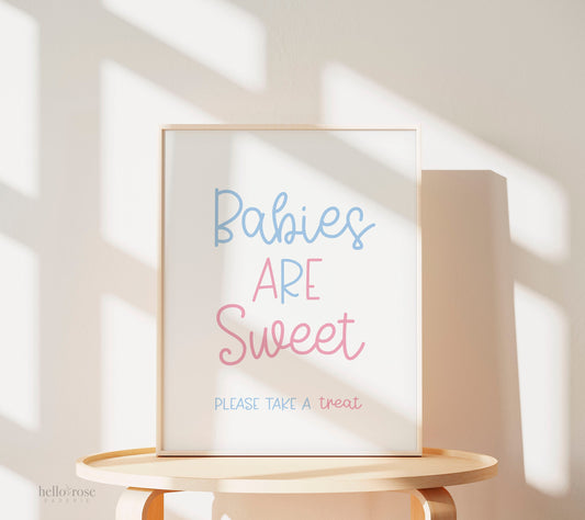Babies Are Sweet Please Take a Treat Gender Reveal Sign, Baby Shower Girl Boy Twins, Pink and Blue Minimalist, Printable Instant Download K4