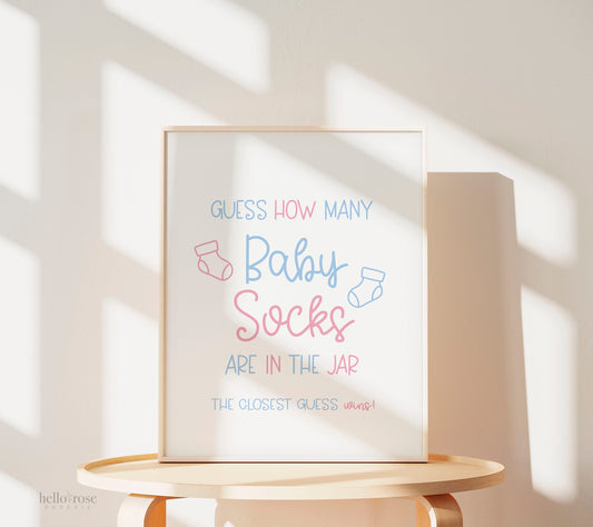 Guess How Many Baby Socks Are in the Jar Gender Reveal Game Sign, Baby Shower Girl Boy Twins, Pink and Blue, Printable Instant Download K4