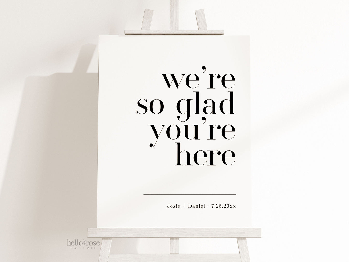 We're So Glad You're Here Wedding Welcome Sign . Minimalist Wedding Welcome Template . PRINTABLE Editable Poster . Instant Download Templett