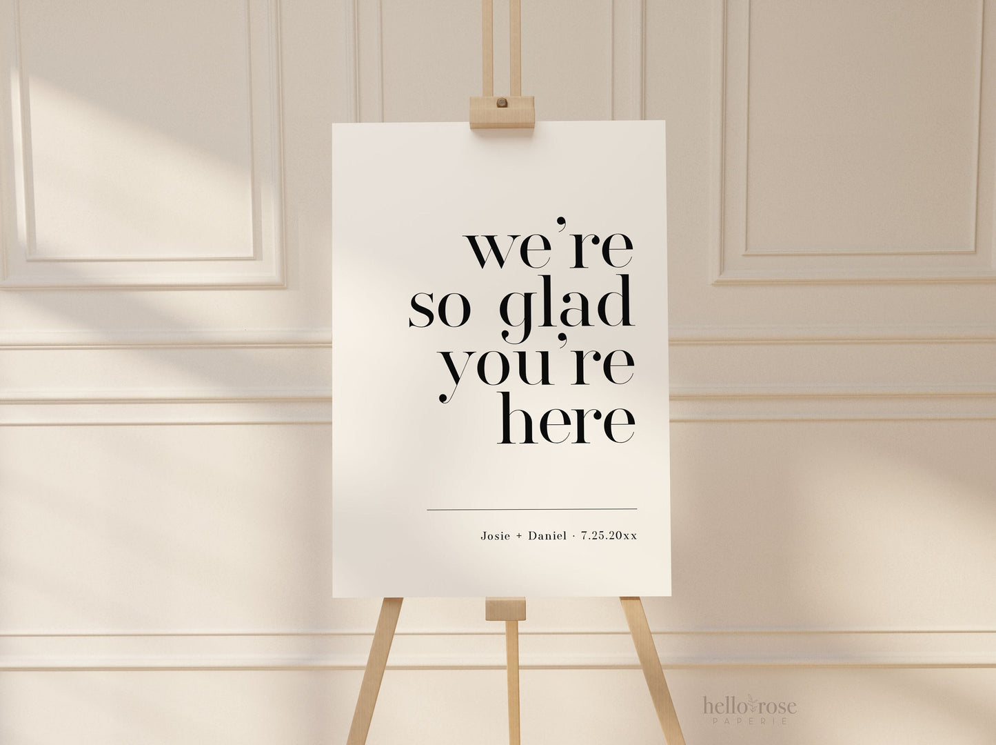 We're So Glad You're Here Wedding Welcome Sign . Minimalist Wedding Welcome Template . PRINTABLE Editable Poster . Instant Download Templett
