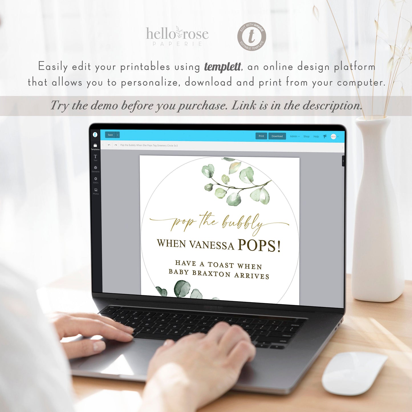 Pop the Bubbly When She Pops Tags Stickers . Personalized Champagne Baby Shower Favors . Editable PRINTABLE Templett Instant Download G2-T
