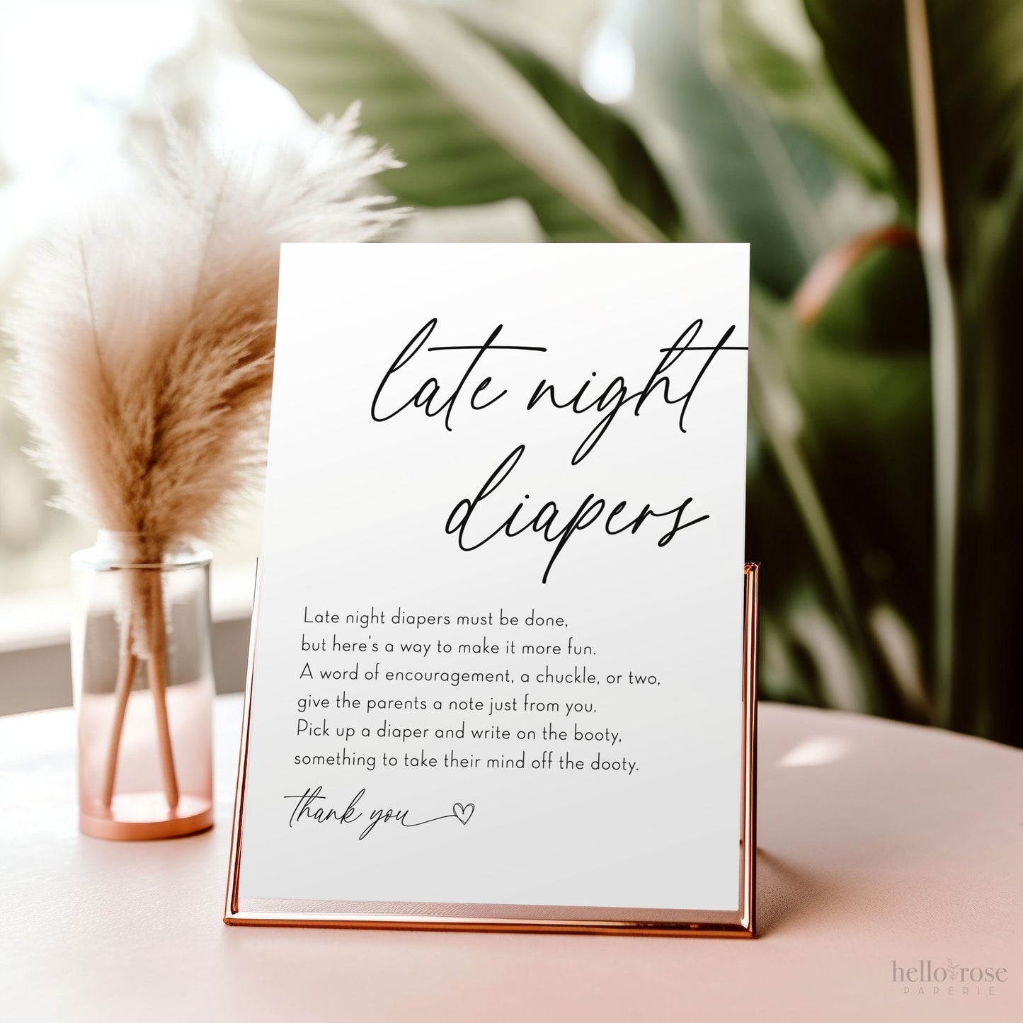 Late Night Diapers Minimalist Baby Shower Printable Game Sign . Boy or Girl Gender Neutral . Editable Template . Instant Download Templett